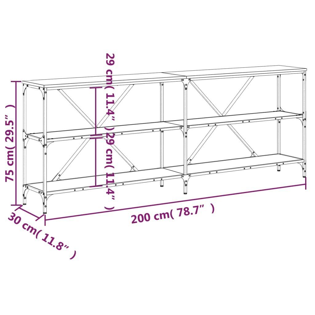 cm Beistelltisch 200x30x75 furnicato und (1-St) Schwarz Holzwerkstoff Eisen Konsolentisch