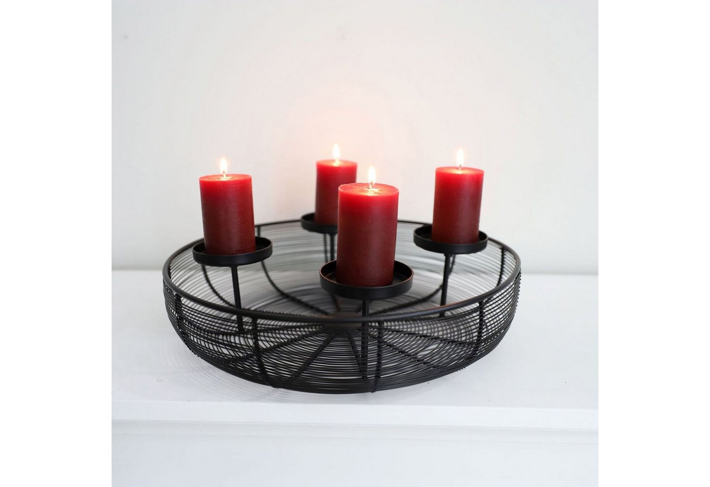 BURI Adventsleuchter Metall-Adventskranz Ø36cm mit Metallschale Weihnachtsdeko Kerzenhalter