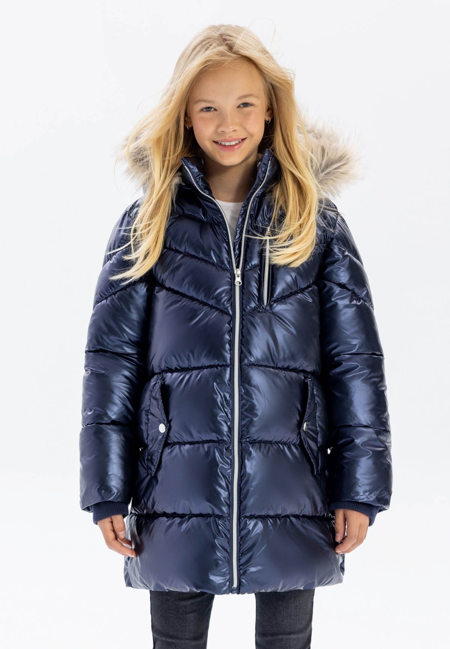 MINOTI Winterjacke Длинаrer Mantel mit Fleecefutter und Kapuze mit Fellbesatz (2–14y)