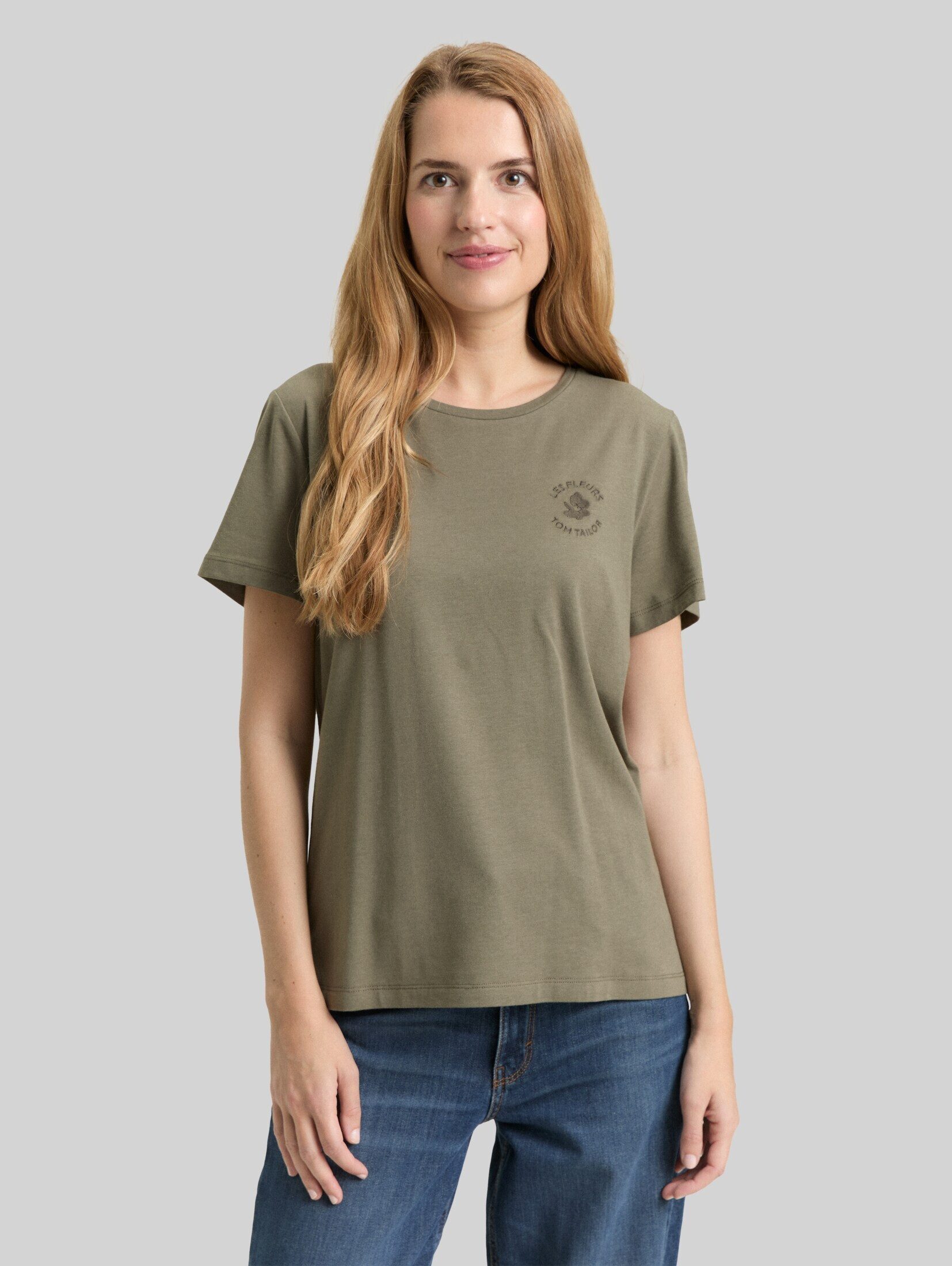TOM TAILOR T-Shirt T-Shirt T-Shirt mit Blumen-Stickerei