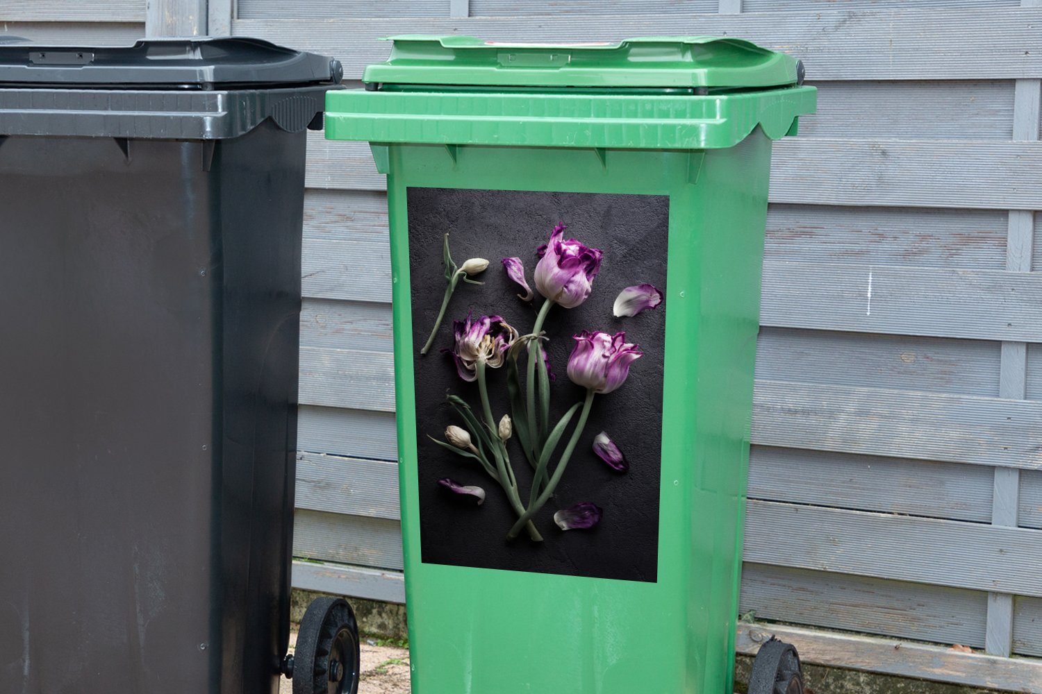 Mülleimer-aufkleber, Abfalbehälter Lila - Blätter Tulpen St), Mülltonne, Sticker, Wandsticker - (1 MuchoWow Container,