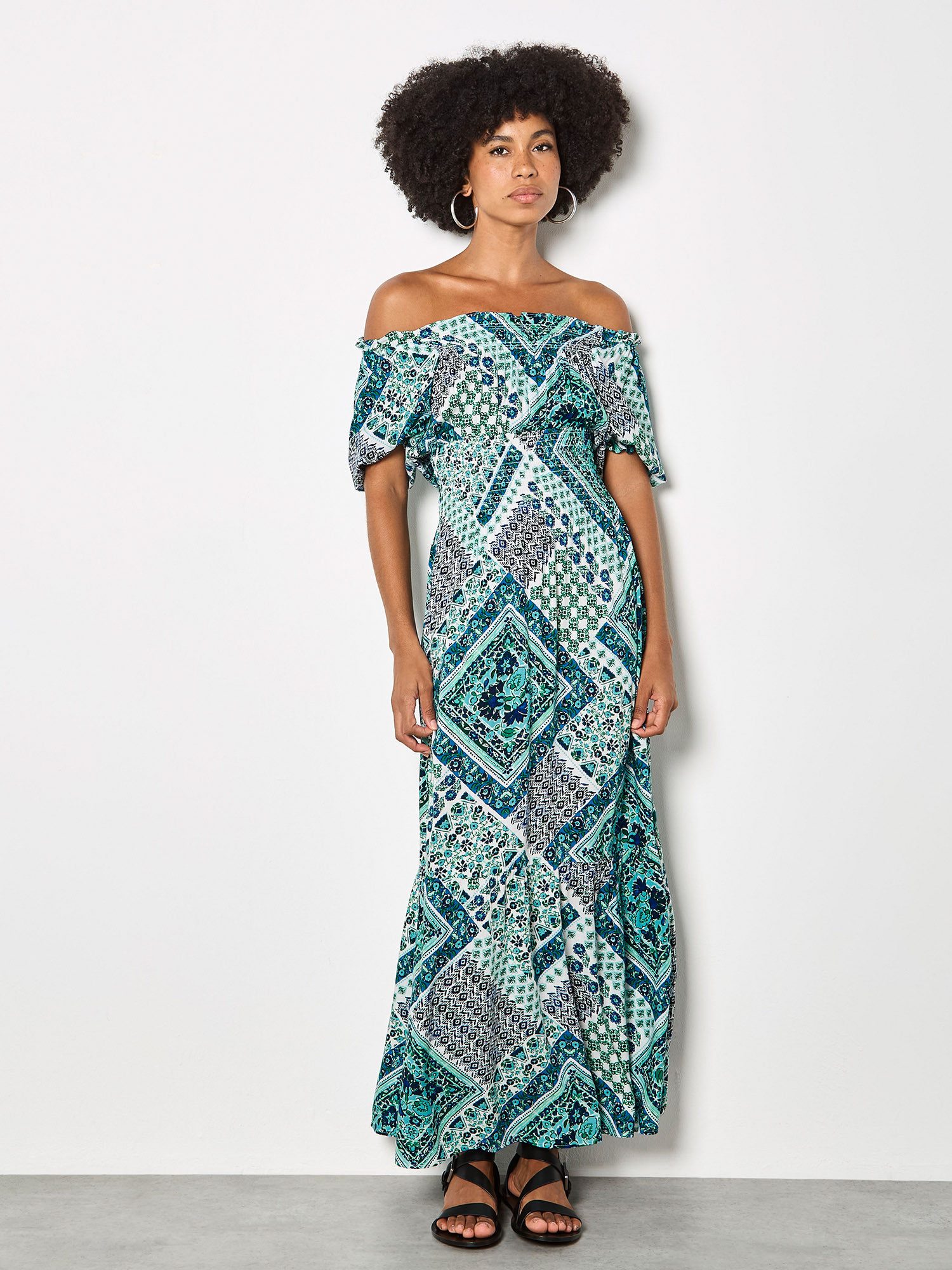 Apricot Maxikleid Maxikleid im Boho Stil mit Folk-Print
