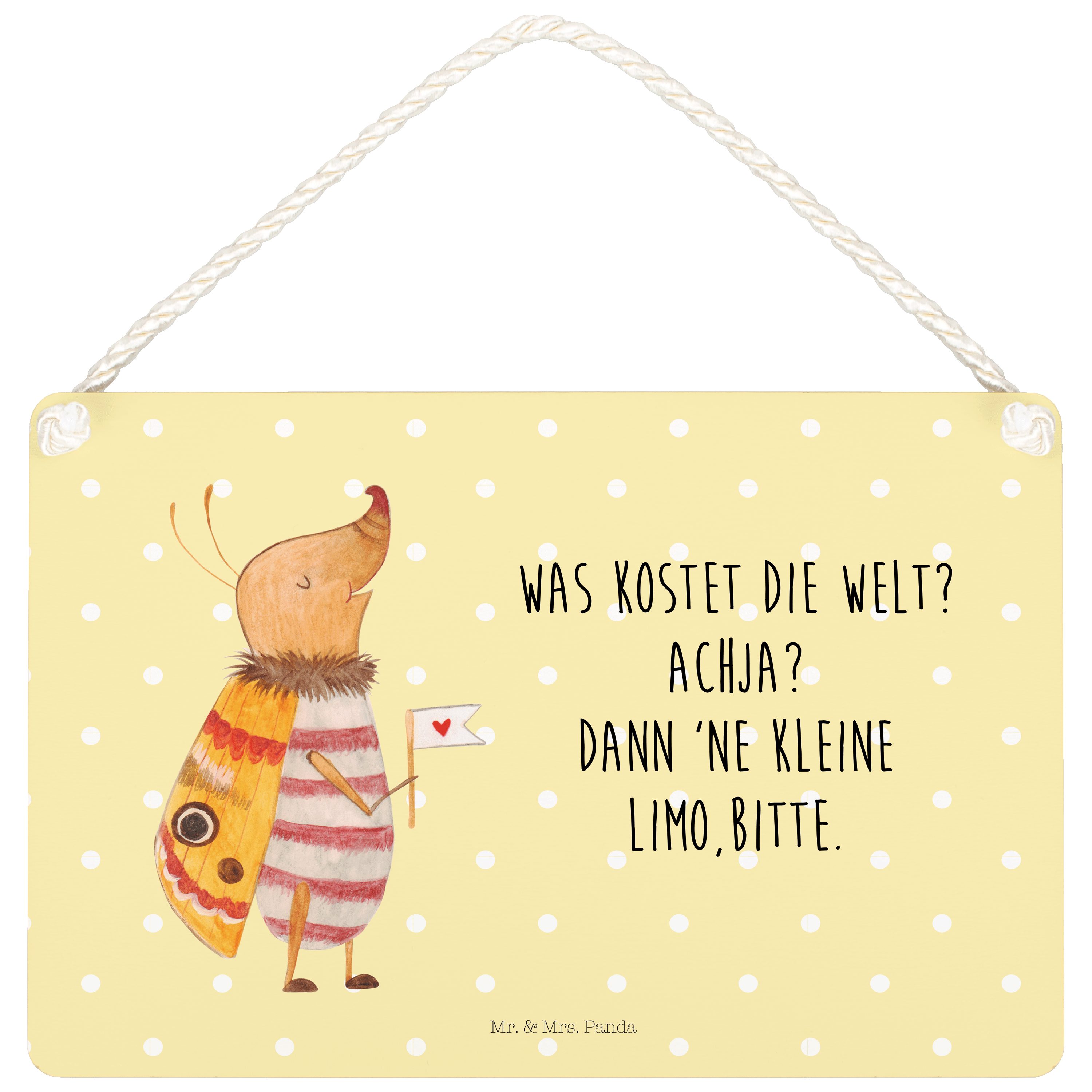 Mr. & Mrs. Panda Metallschild »Nachtfalter mit Fähnchen Gelb Pastell