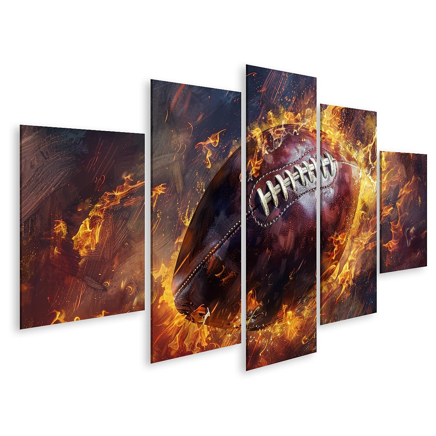 islandburner Leinwandbild Nahaufnahme von American Football in Flammen, digital gemalt