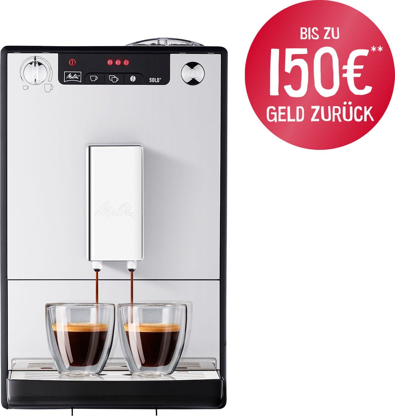 Melitta Kaffeevollautomat Solo® E950-203, silber/schwarz, crème Café für 20cm & Espresso, Perfekt breit nur