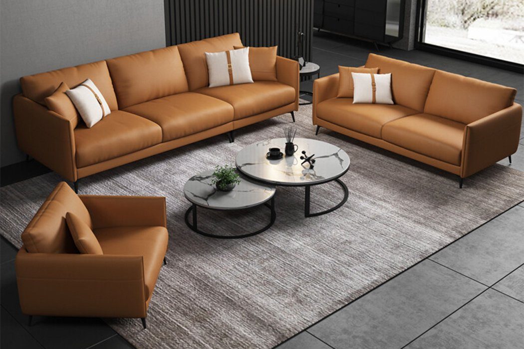 Sofa Ledersofa 3+2+1Sitzer Couch Sofagarnitur Wohnlandschaft, Made Braune JVmoebel Europe in