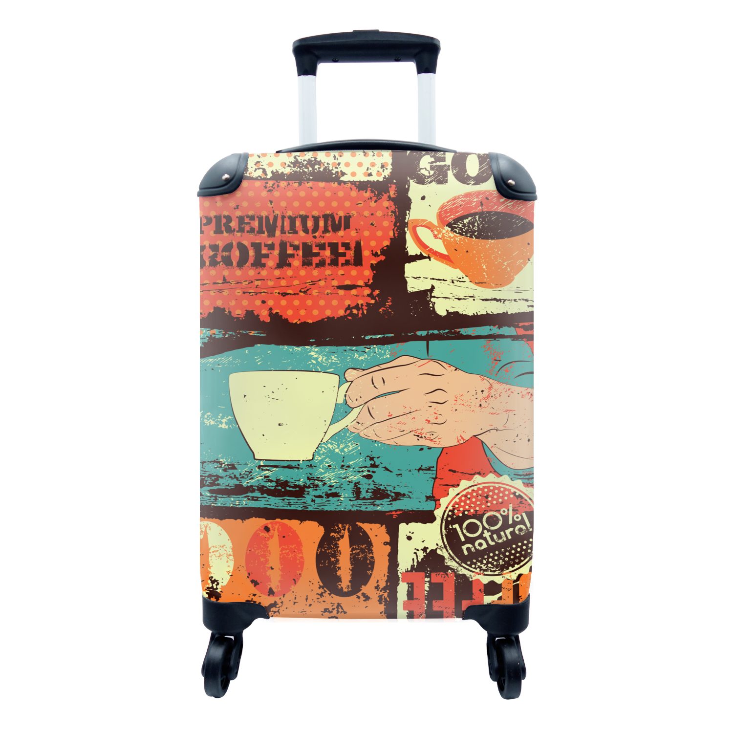 - 4 MuchoWow Handgepäckkoffer - Reisekoffer für - Kaffeetasse Kaffee Ferien, mit Reisetasche Collage, Handgepäck Trolley, rollen, Vintage Rollen,