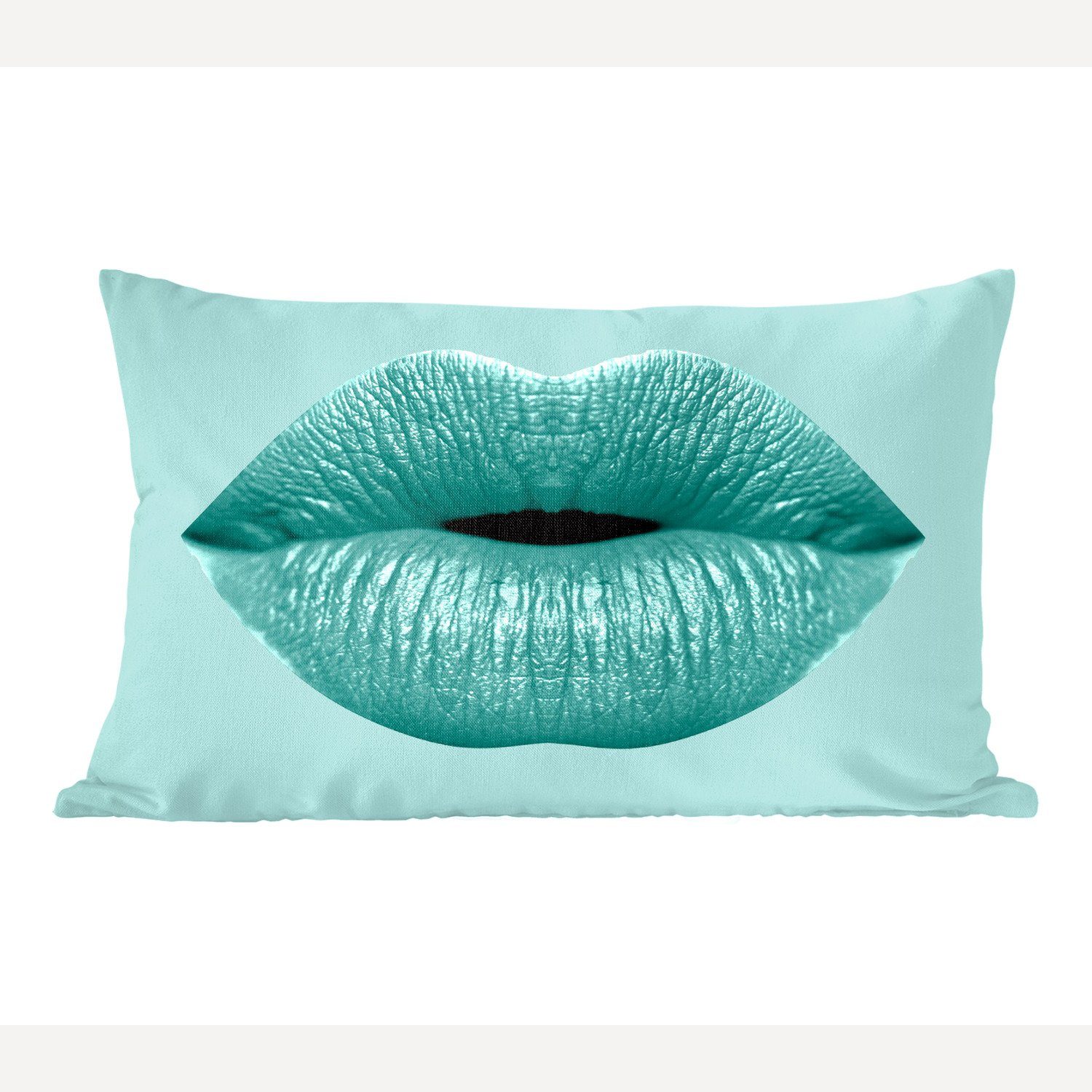MuchoWow Dekokissen Lippen - Pastell - Blau, Wohzimmer Dekoration, Zierkissen, Dekokissen mit Füllung, Schlafzimmer