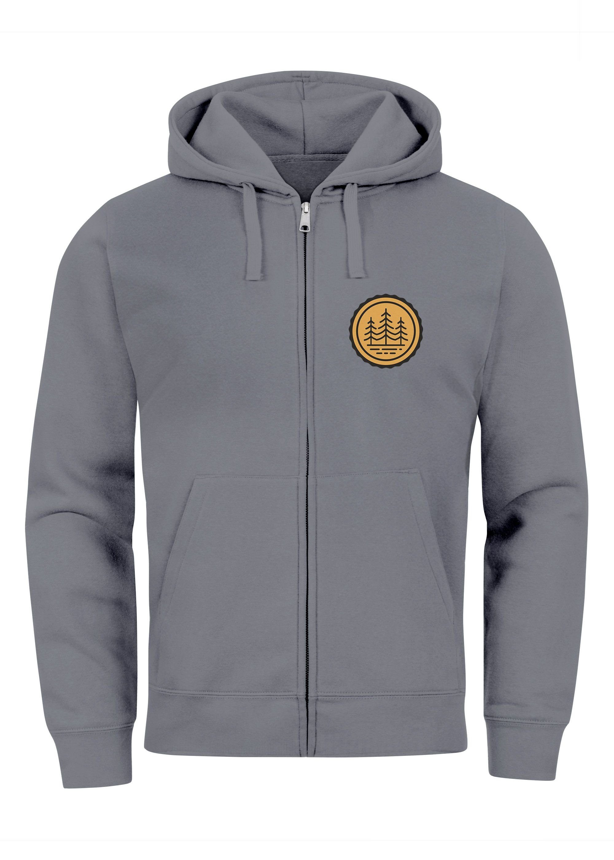 Outdoor grey Kapuze Zip Sweatjacke Sweatjacke Logoprint Herren Motiv mit Bäume Hoodie Neverless convoy