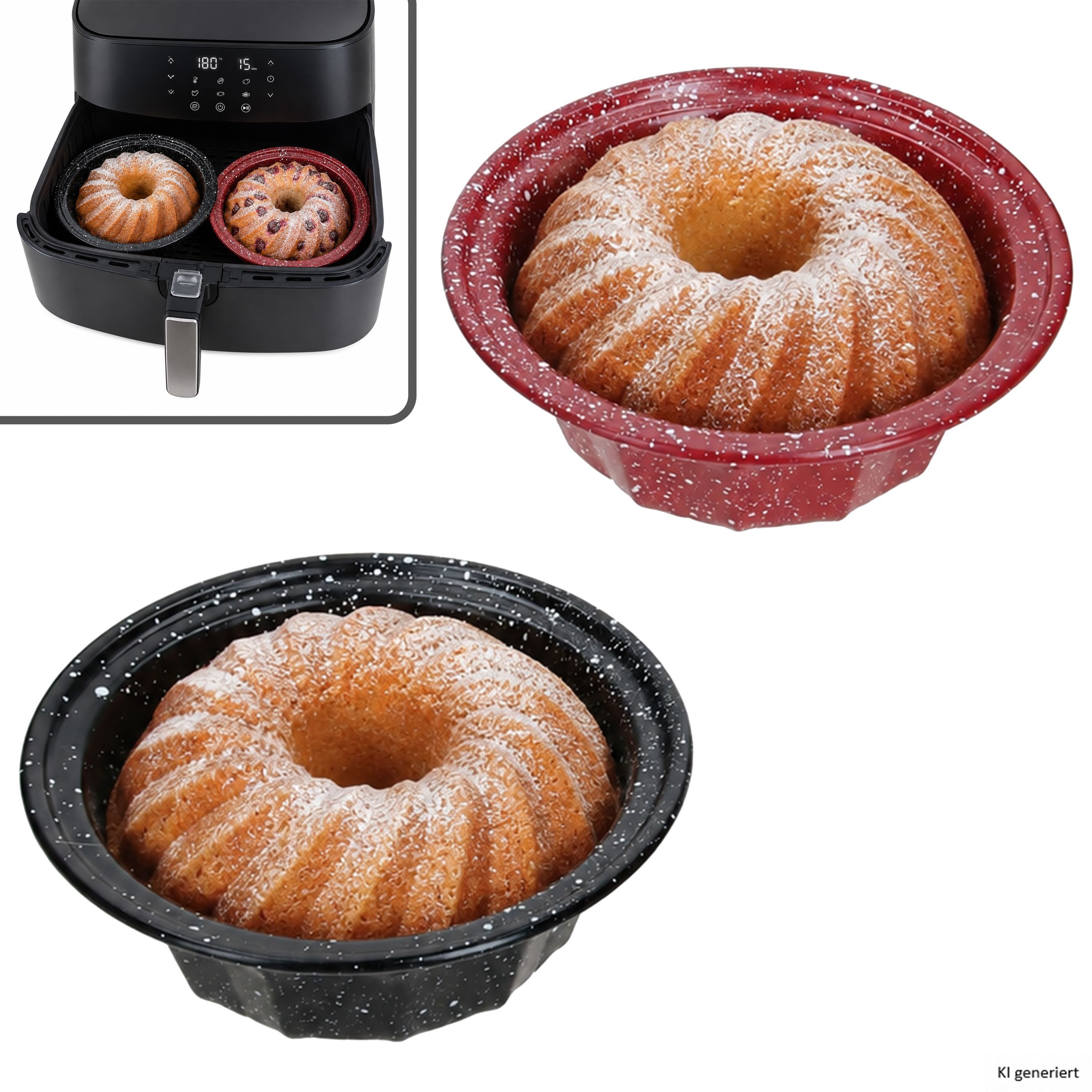 MamboCat Auflaufform 2er Set Cuci Mini Gugelhupf Backform Ø12,3cm rund Airfryer Backofen, Stahl