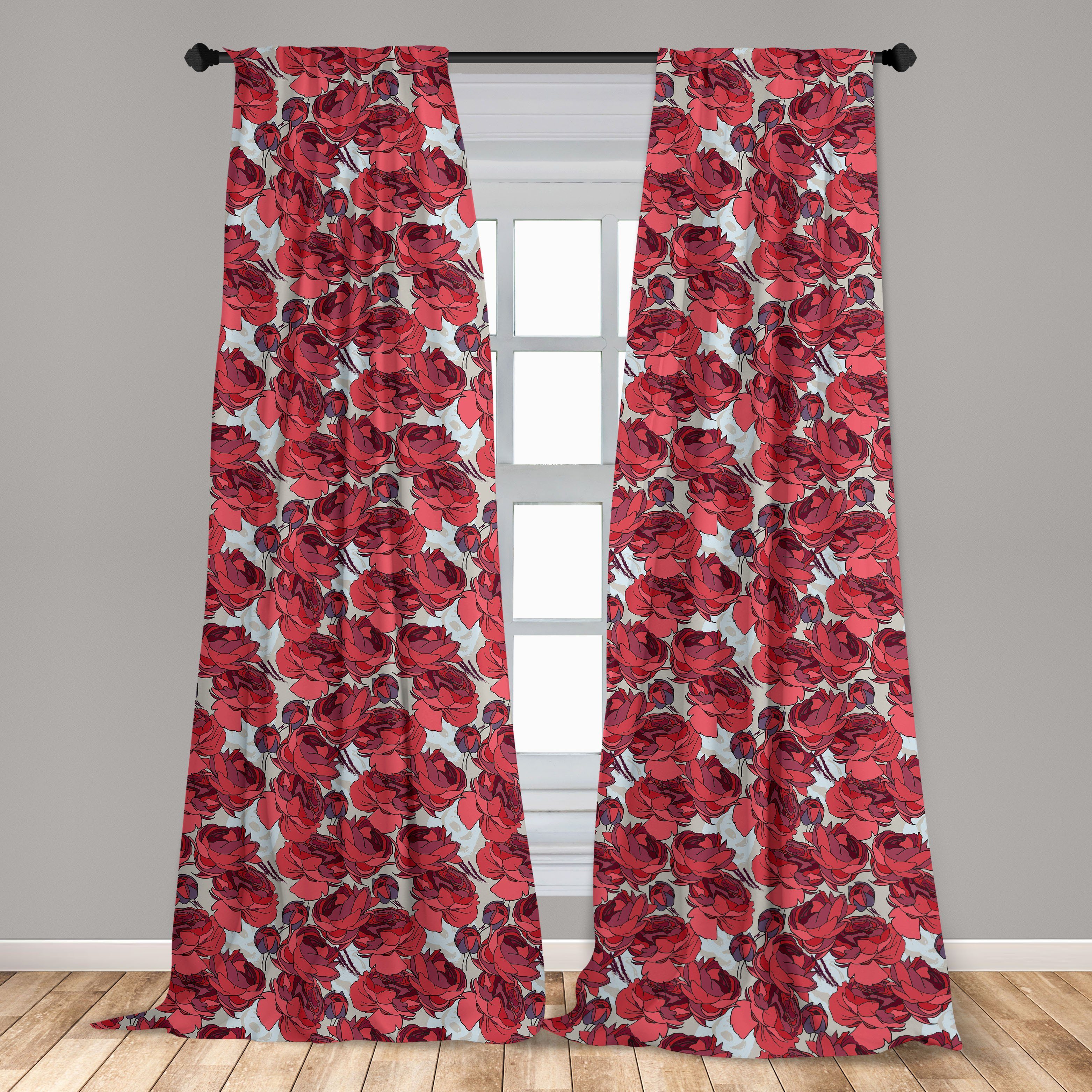 Gardine Vorhang für Wohnzimmer Schlafzimmer Dekor, Vibrierende Abakuhaus, Microfaser, Blumen Rose-Blumenstrauß