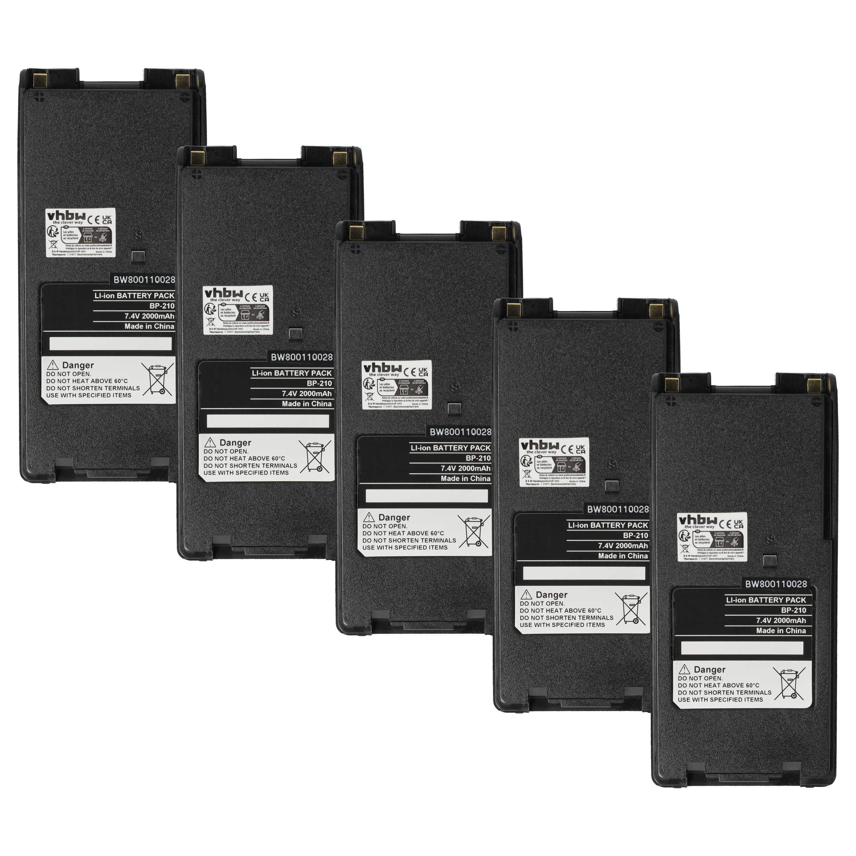 vhbw Akku passend für Icom IC-A24, IC-F11, IC-F11BR, IC-A6, IC-A6E, IC-A24E Akku Akku Li-Ion 2000 mAh (7,4 V, 5 St), Leistungsfähige Austausch-Akkus für Ihr Funkgerät, Walkie-Talkie