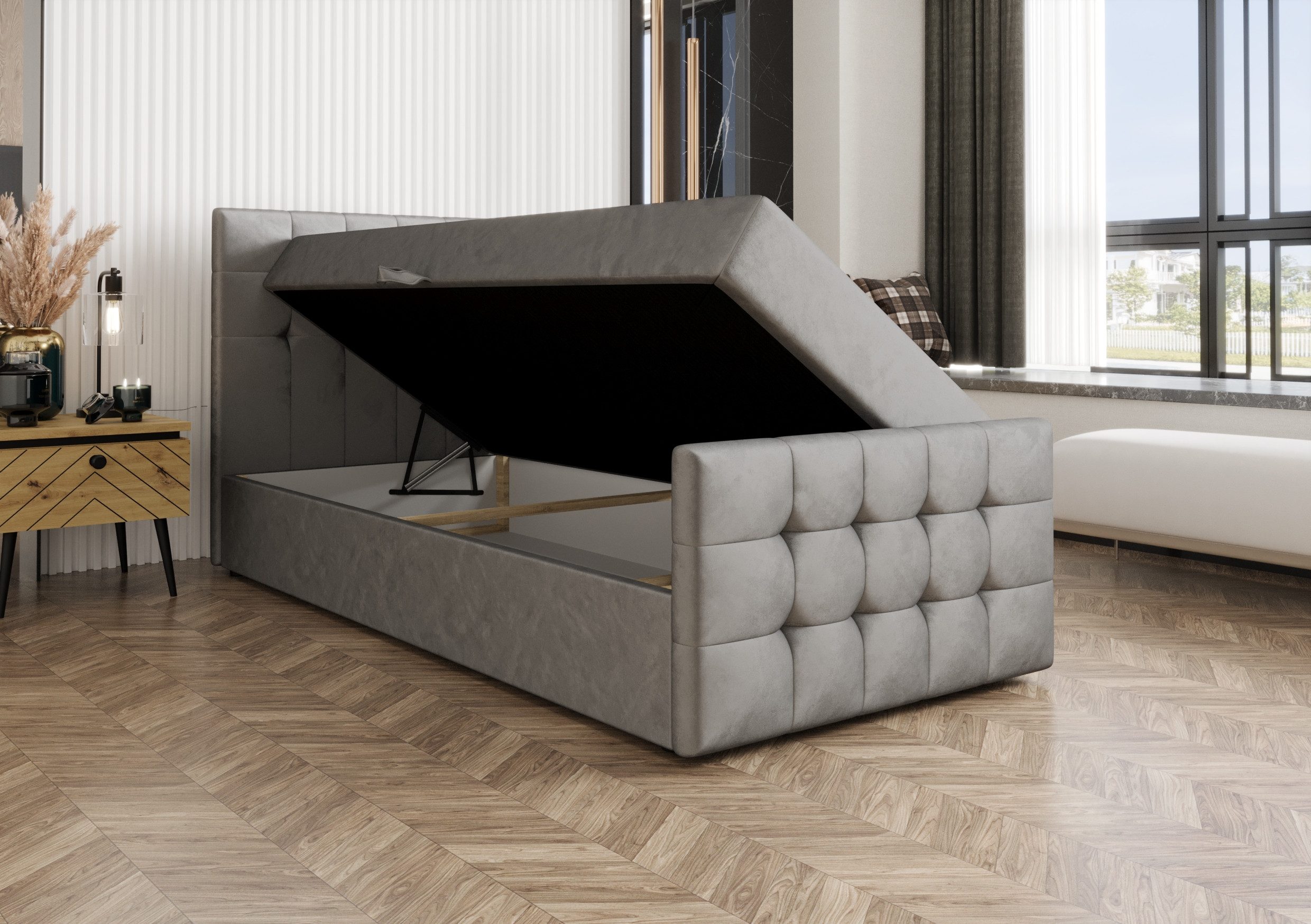 B&B Home Boxspringbett Boxbett Coria V 80 90 100 cm (H3 Matratze Bonellfederung, Kopfteil, Fussteil und Bettkasten)