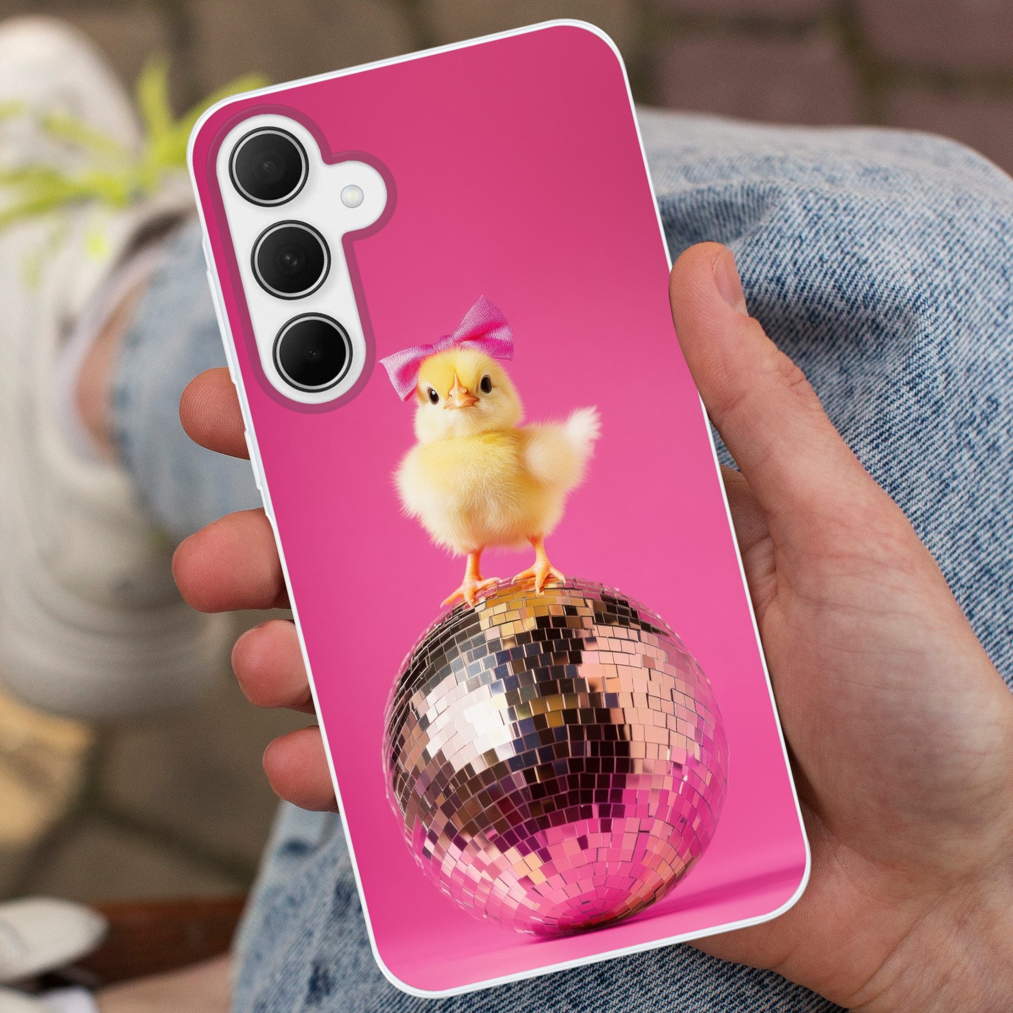 MuchoWow Handyhülle für Samsung Galaxy A35 5G Discoball - Küken - Schleife, Smartphone-Bumper, Print, Handy Schutzhülle Dünn