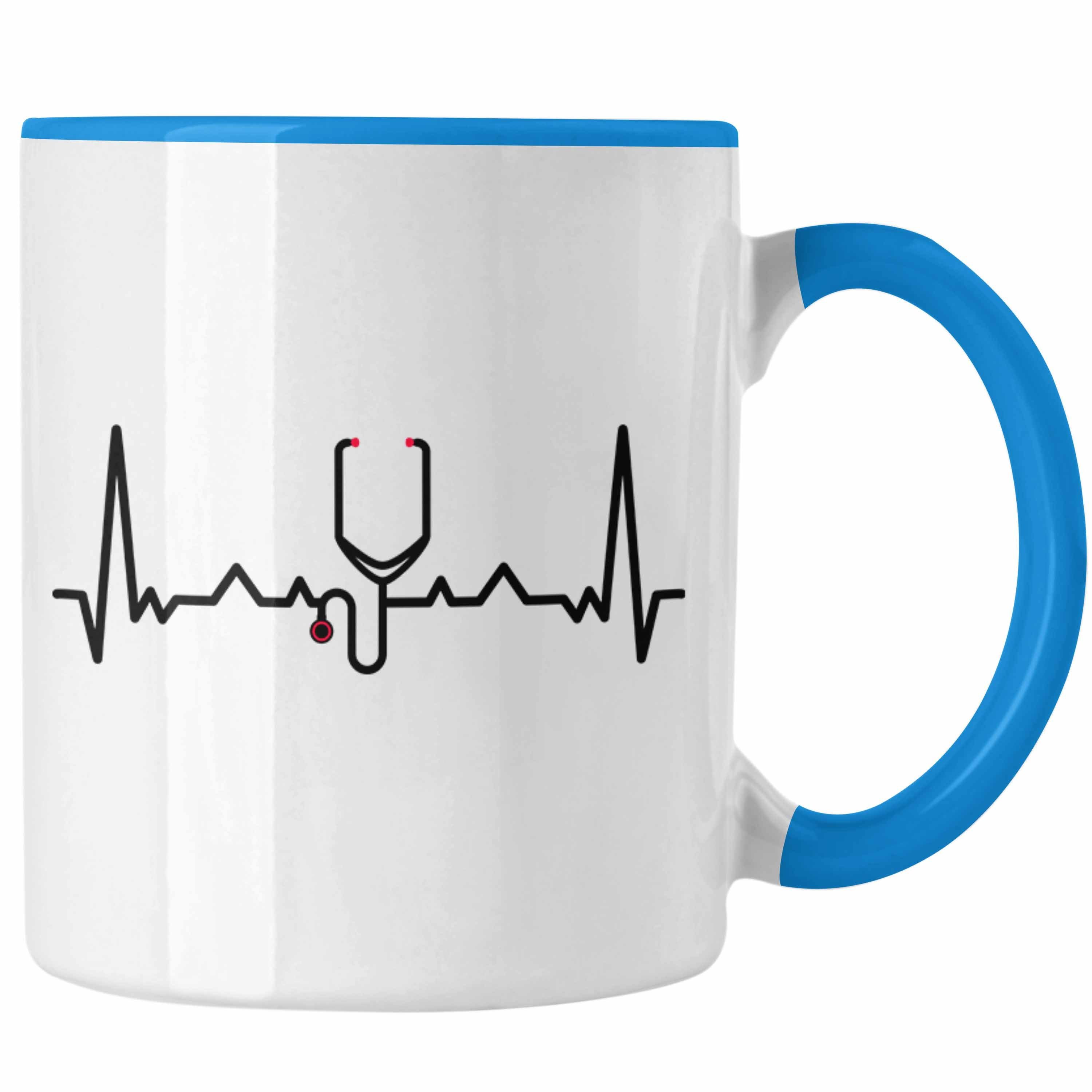 Trendation Tasse Herzschlag Doktor Tasse Geschenk Bester Doctor Arzt Geschenkidee Ärzt Blau