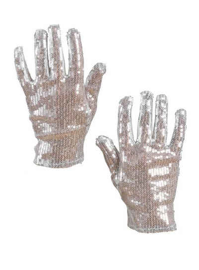 Widdmann Kostüm Handschuhe Pailletten silber, Glitzernde Handschuhe für Damen und Herren