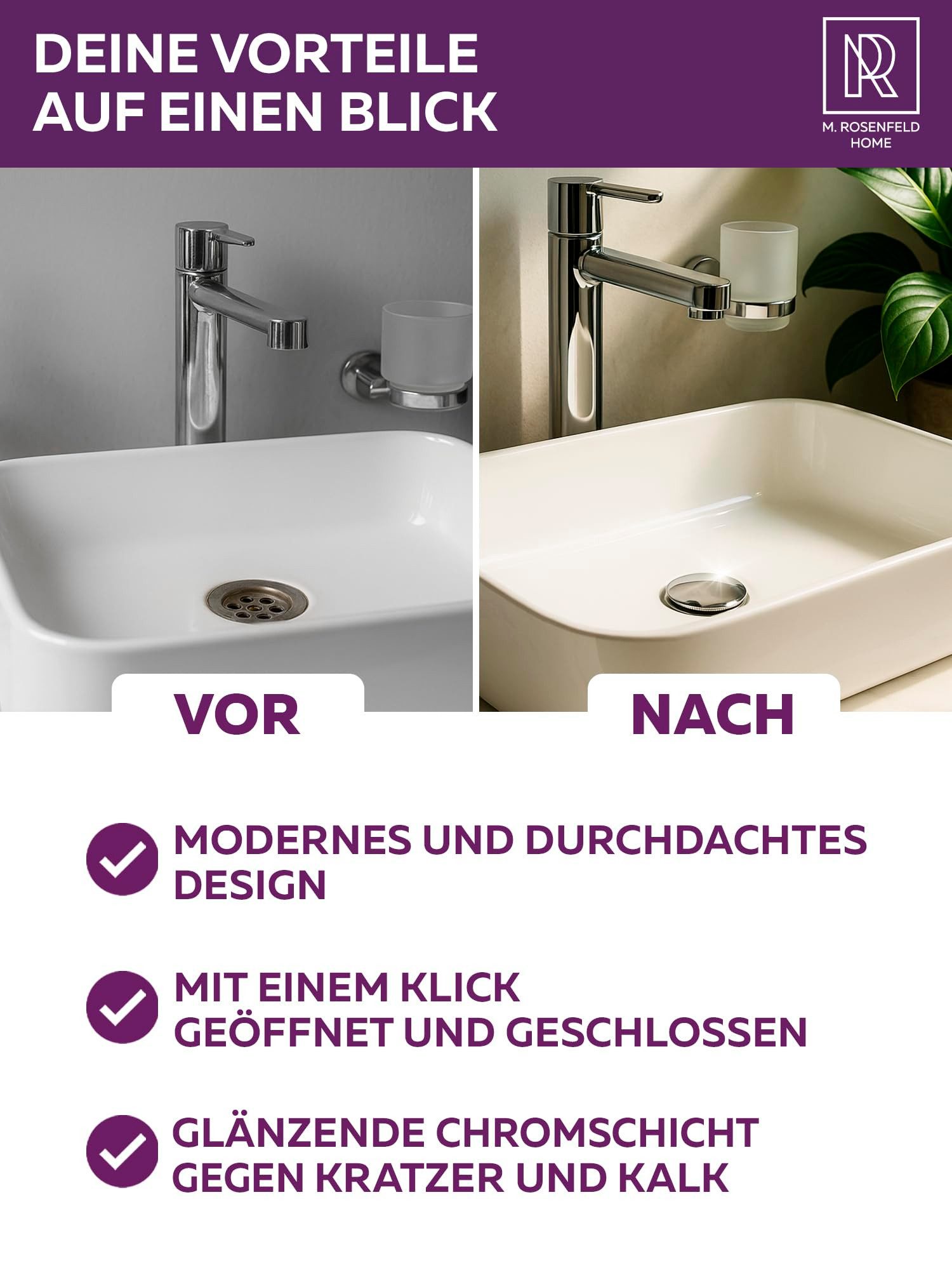 M. Rosenfeld Ablaufgarnitur Waschbecken 1/4 aus Edelstahl & Messing für Was günstig online kaufen