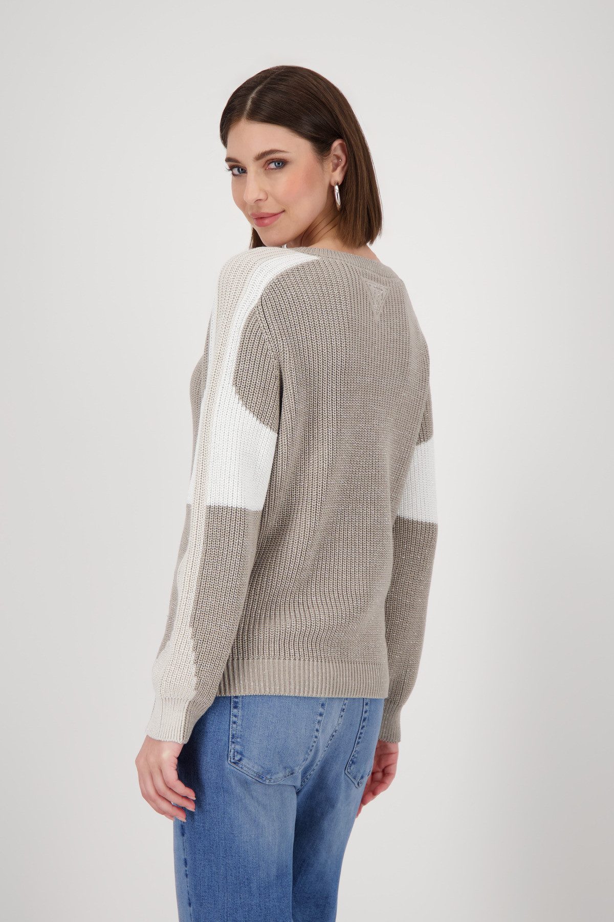 Monari Strickpullover Pullover Colorblock Perlfang Mit Rundhalsausschnitt günstig online kaufen