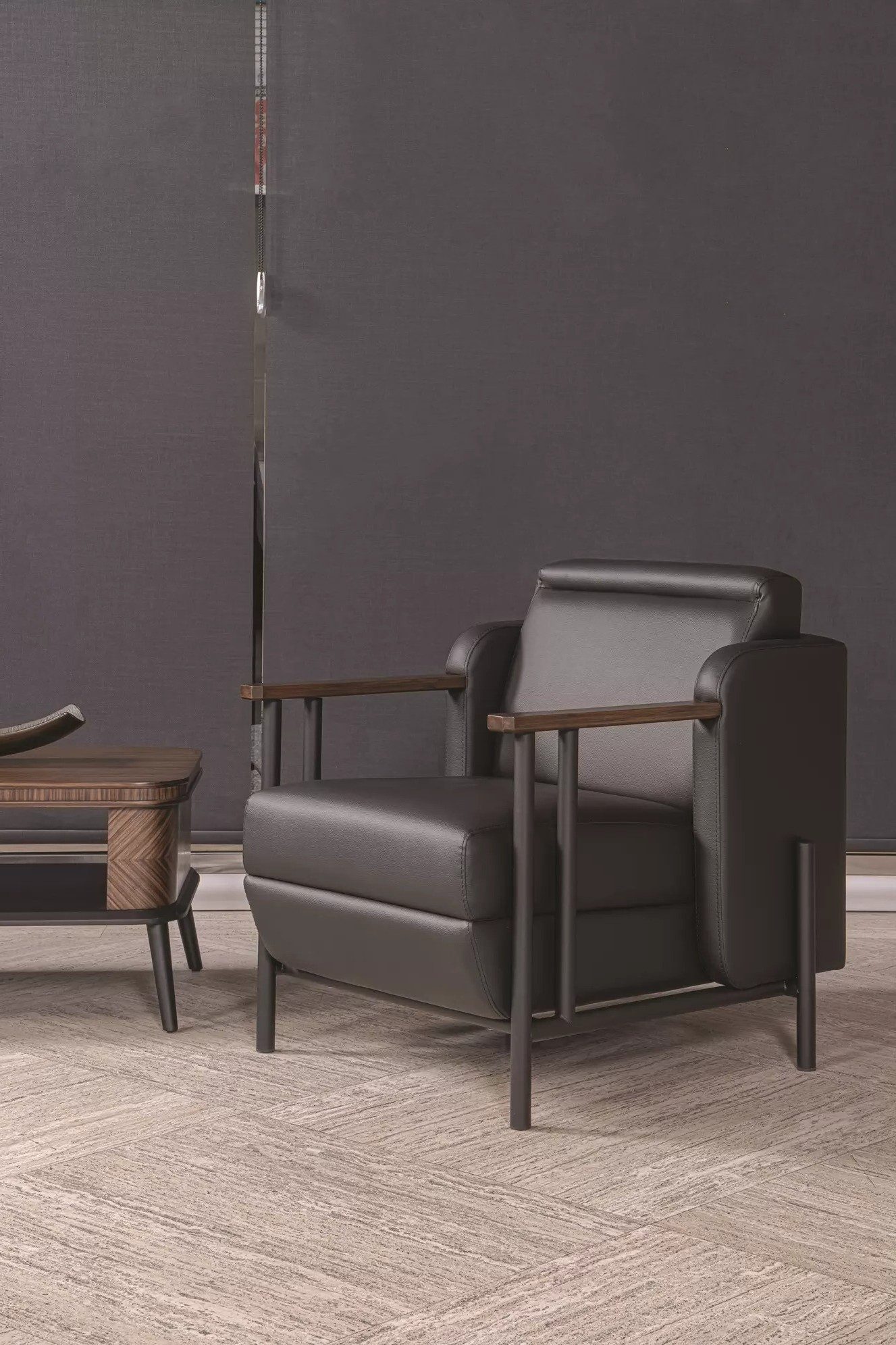 Xlmoebel Loungesessel Dunkelbrauner Sessel im minimalistischen Design mit Metallrahmen (1-St., Einzelsessel), Made in Europa