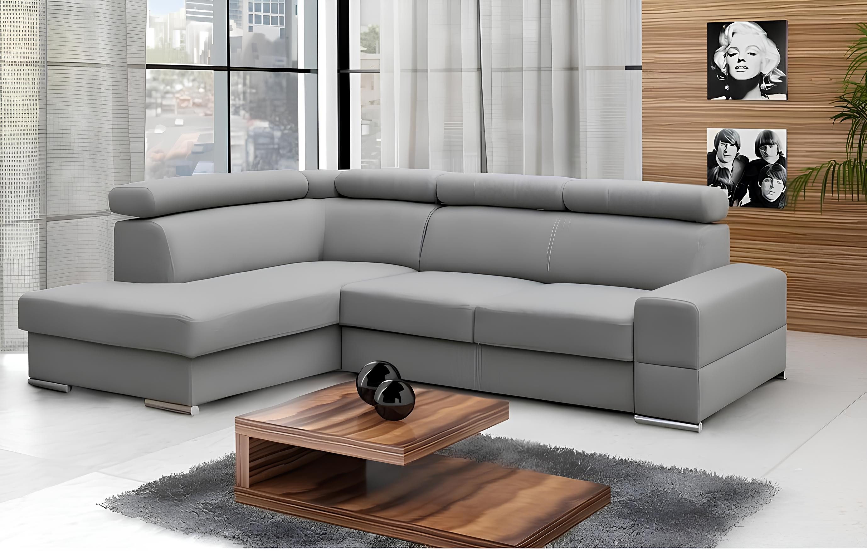 Xlmoebel Ecksofa Modernes L-Form Sofa mit Schlaffunktion aus Textil in Grau, Hergestellt in Europa