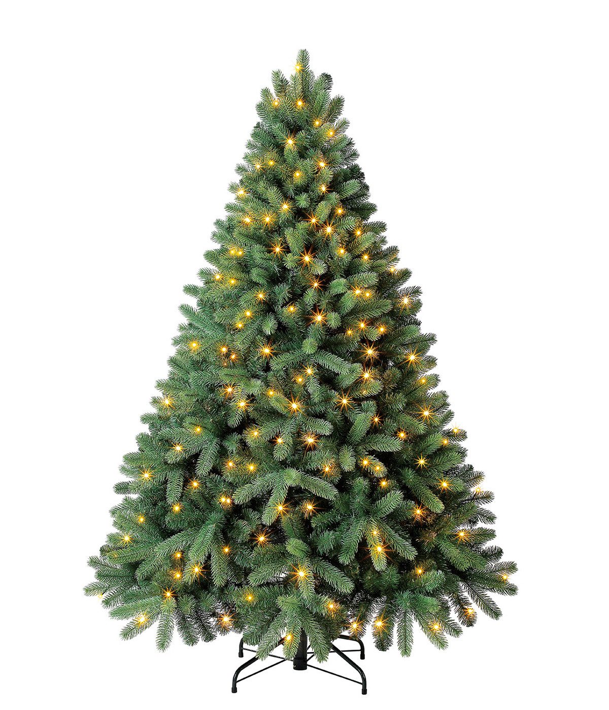 Dehner Künstlicher Weihnachtsbaum Amerikanische Rotfichte Stellan mit LED/Ständer, 180 cm, Ø 127 cm, hochwertiger künstlicher Christbaum mit LED Beleuchtung