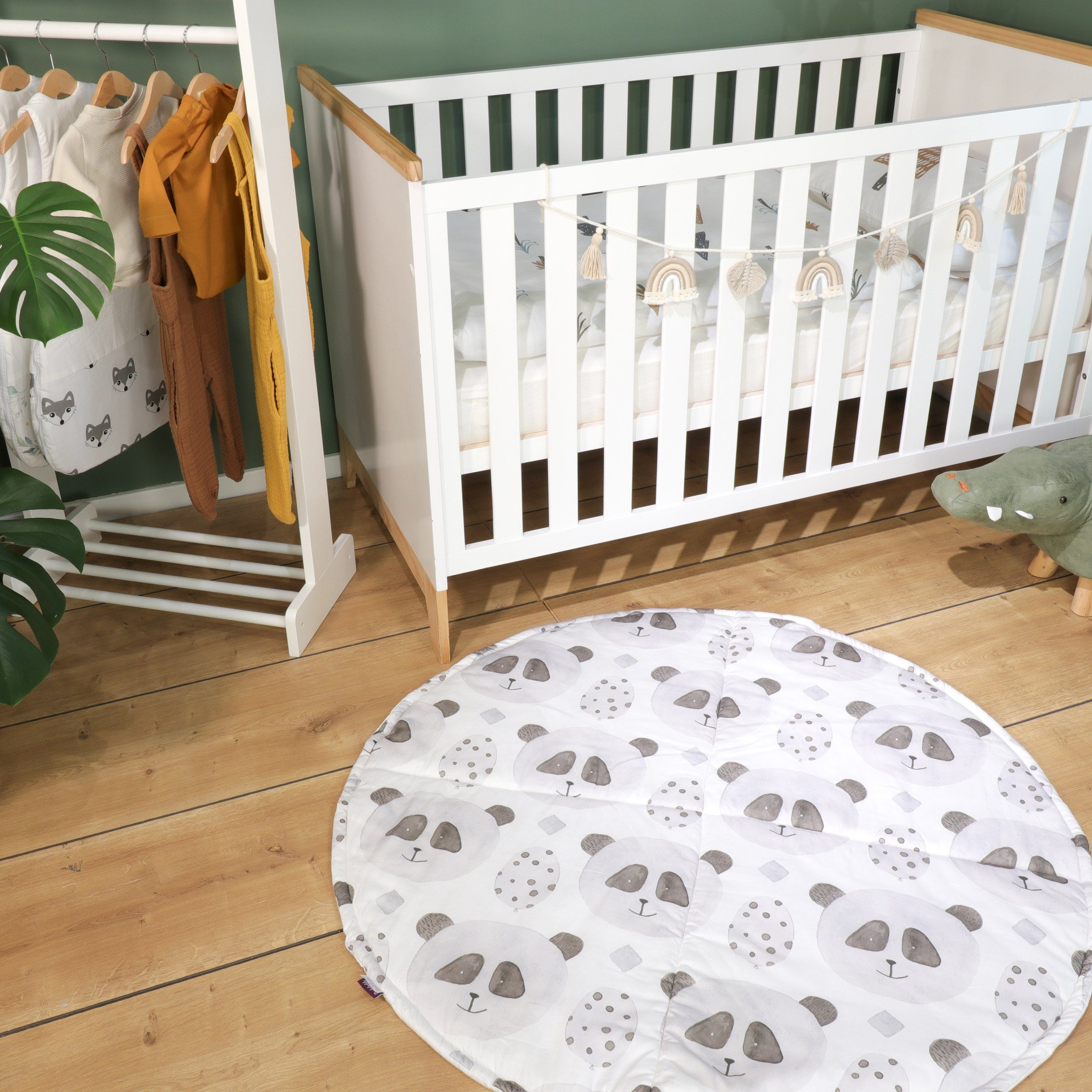 Krabbeldecke Vala, 115cm rund, Pandabär-Design, weiß/grau, Puckdaddy GmbH