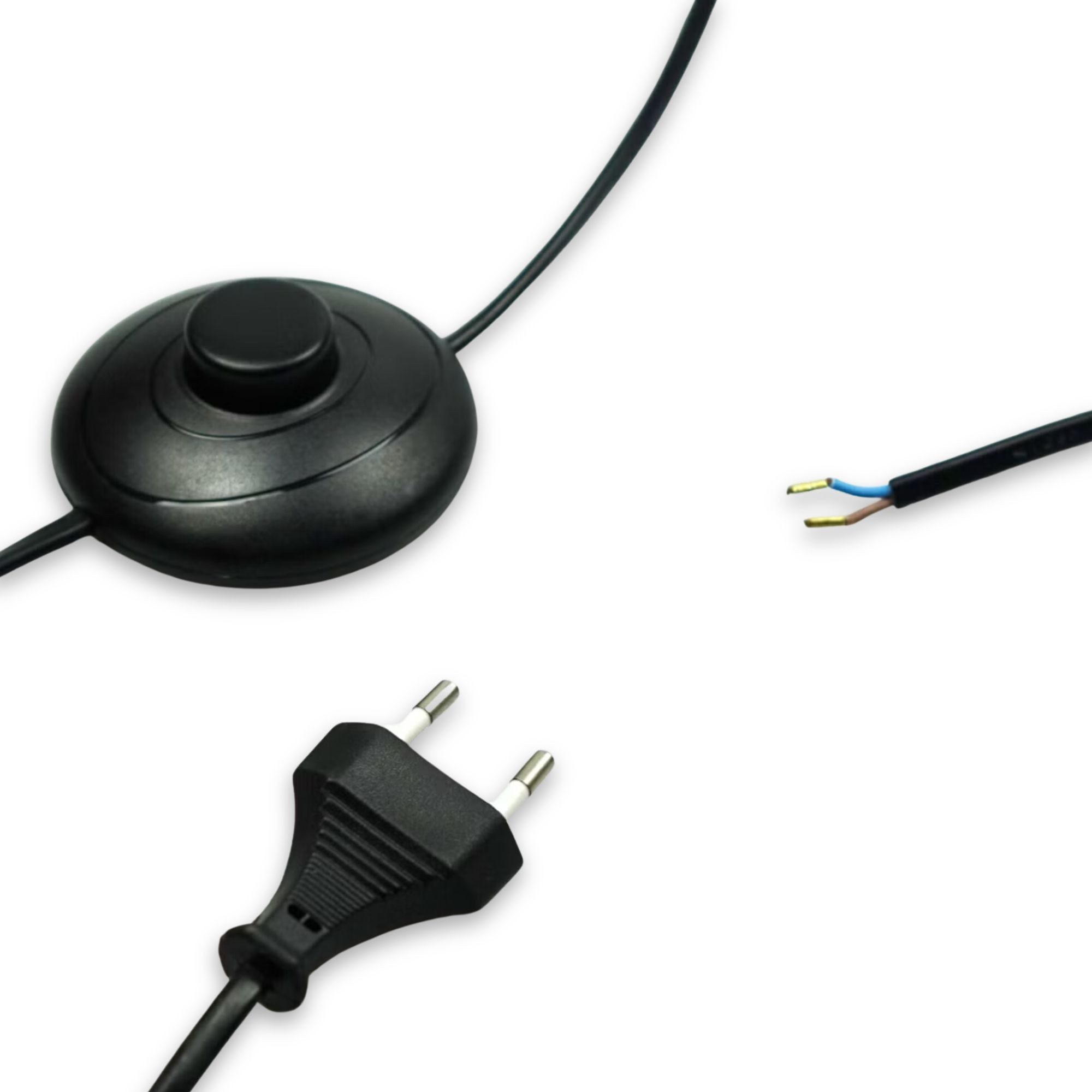 kalb Schalter EURO-Netzkabel mit Fußchalter und offenen Kabelenden 2M schwarz