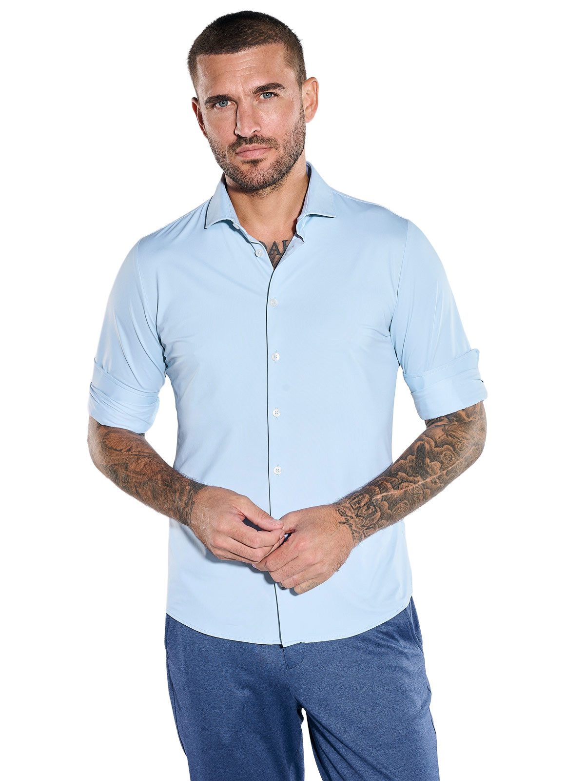 emilio adani Langarmhemd Herren Funktionshemd, Hellblau