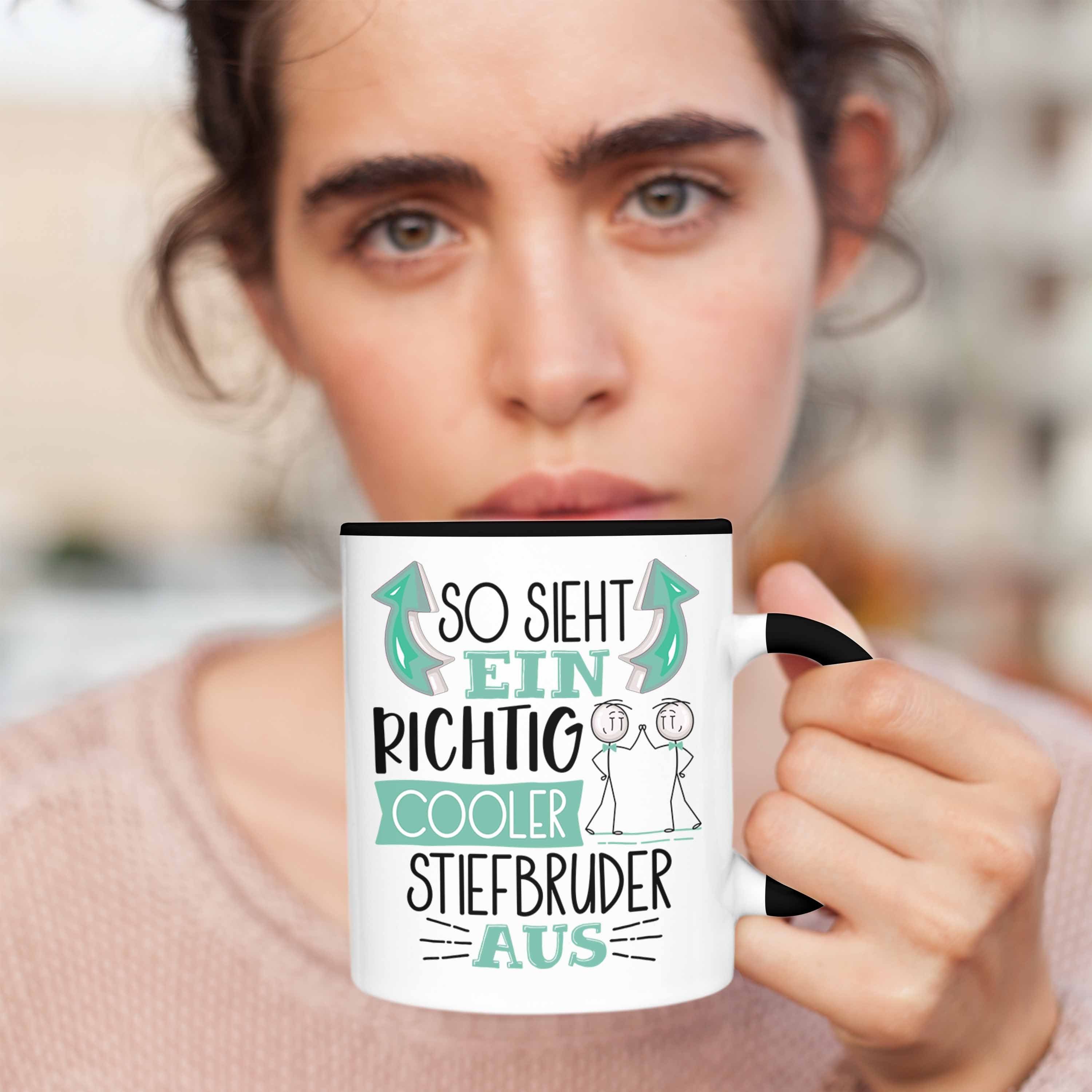 Trendation Geschenk Schwarz Tasse Cooler RIchtig Stiefbruder Ein Sieht So Tasse Stiefbruder Au