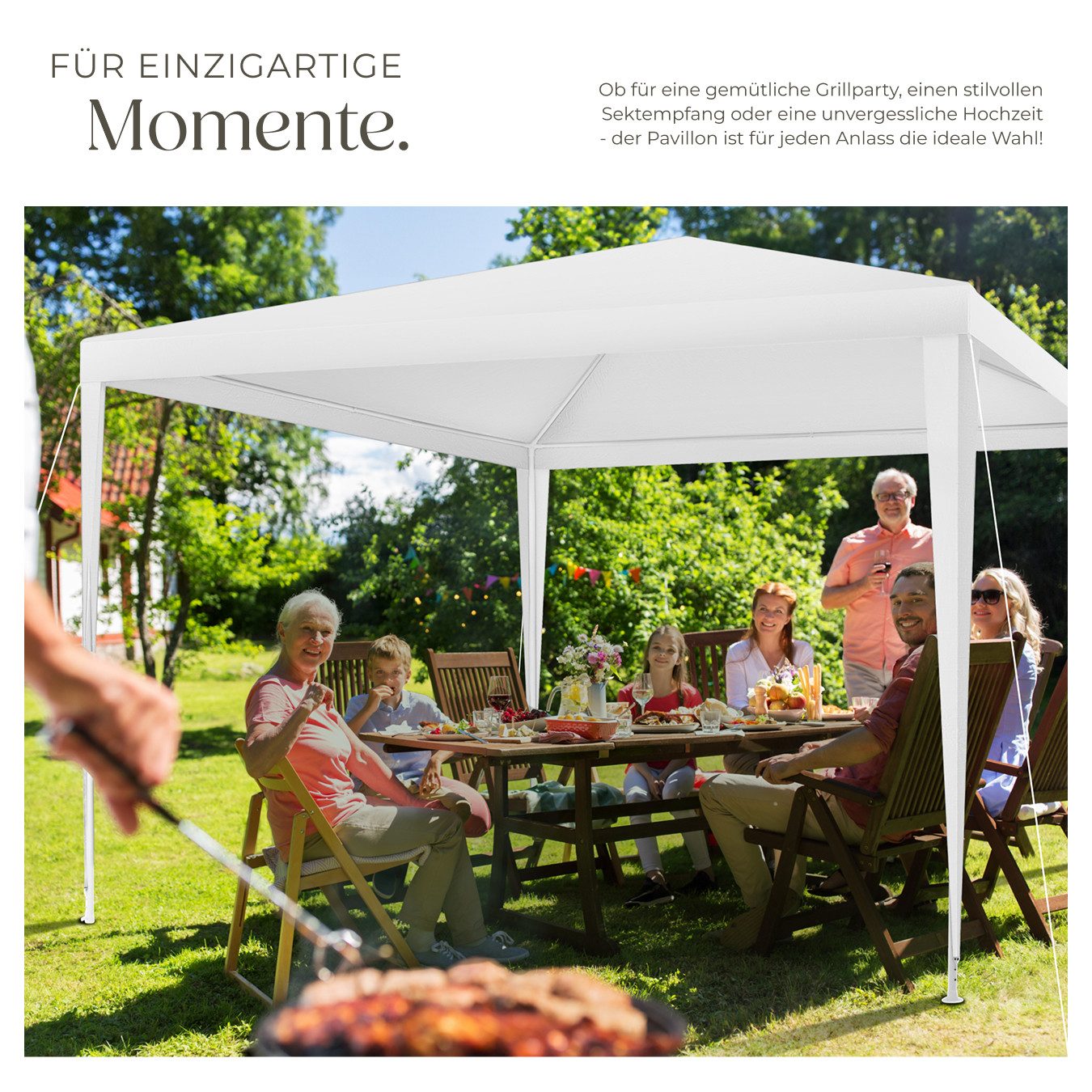 tectake Pavillon Partyzelt Farah, wasserdicht, Stecksystem, 3x3m mit UV-Schutz, mit 0 Seitenteilen, (300 x 300 x 250 cm, Komplettset), im Stecksystem