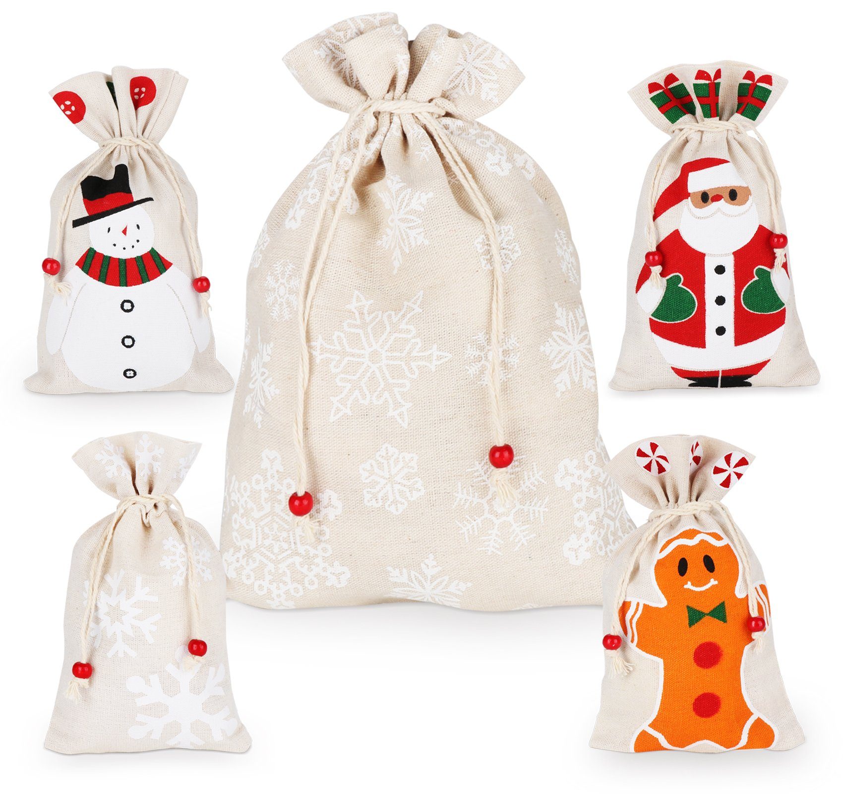 Homewit Christbaumschmuck Geschenksäckchen zu Geschenken Ideal von Verpacken (5-tlg), Creme zum mit Weihnachten Zugband
