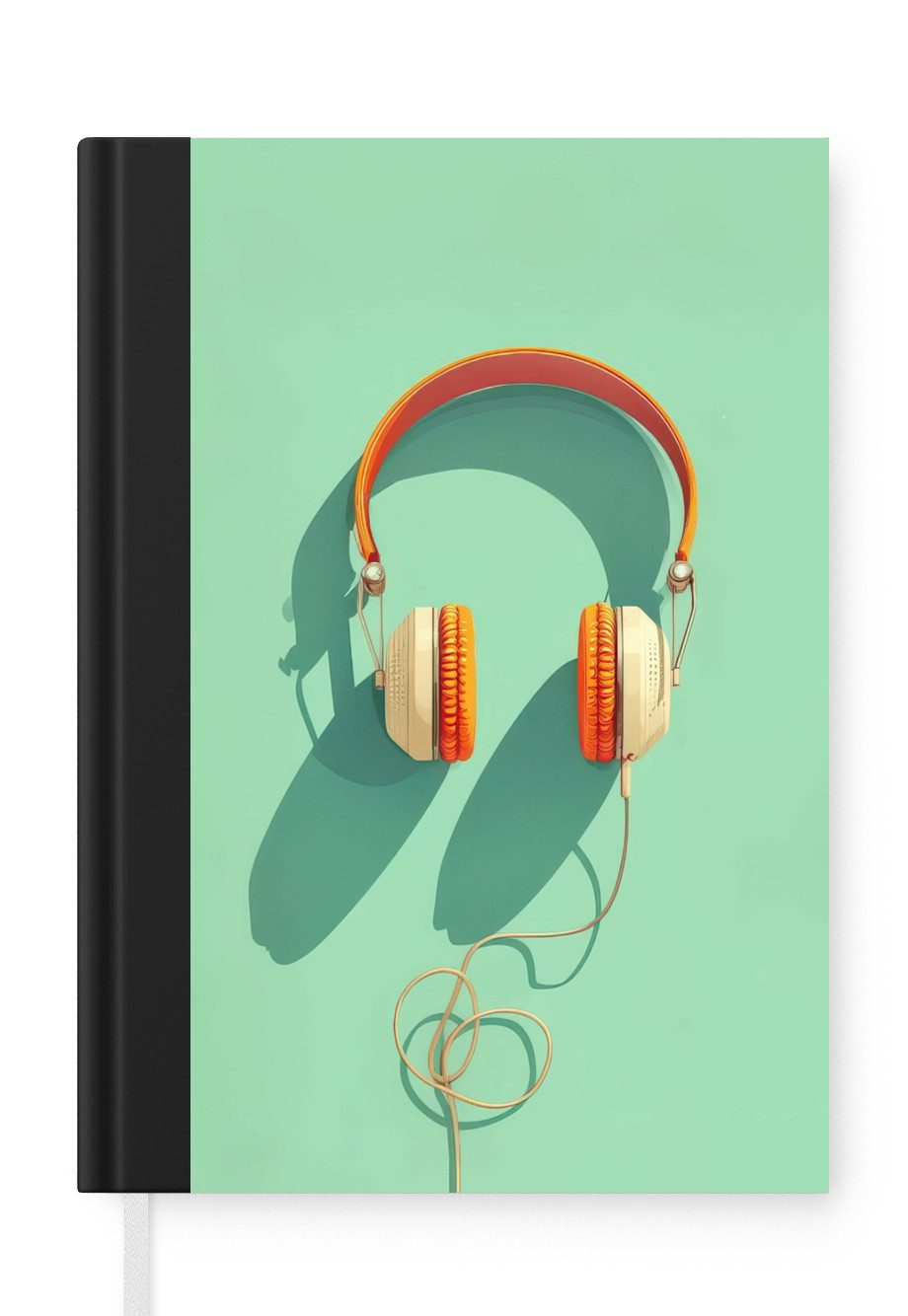 MuchoWow Notizbuch Kopfhörer - Orange - Kabel - Minimalistisch, Notebook, Notizblock a5, Tagebuch, Journal Liniert