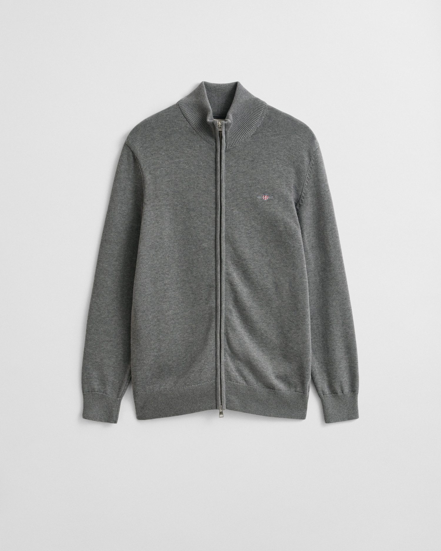 Gant Cardigan CASUAL COTTON ZIP CARDIGAN Mit Rippbündchen an Stehkragen, Ärmeln und Saum