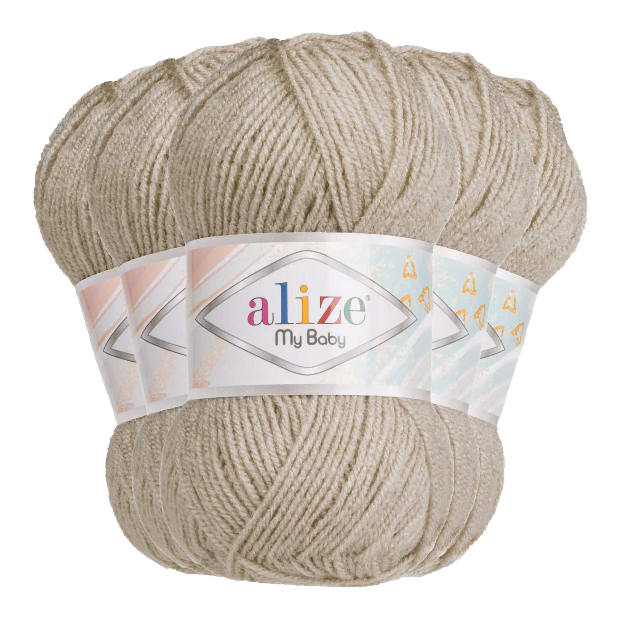 Alize Alize My Baby 5x50g Strickgarn Wolle Acrylgarn Häkelgarn Farbwahl Häkelwolle, 750 m (Sparpaket), 599 hellbeige