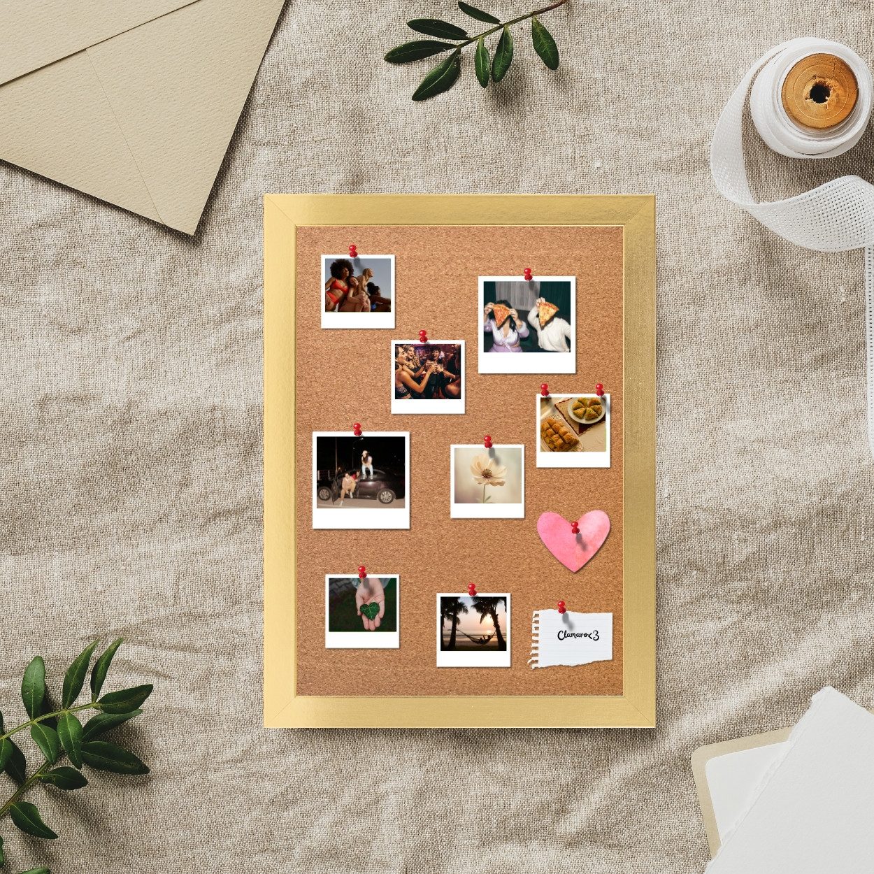 Clamaro Bilderrahmen, Kork Memo Pinnwand – Pinboard Korktafel mit 10 Stecknadeln Clamaro