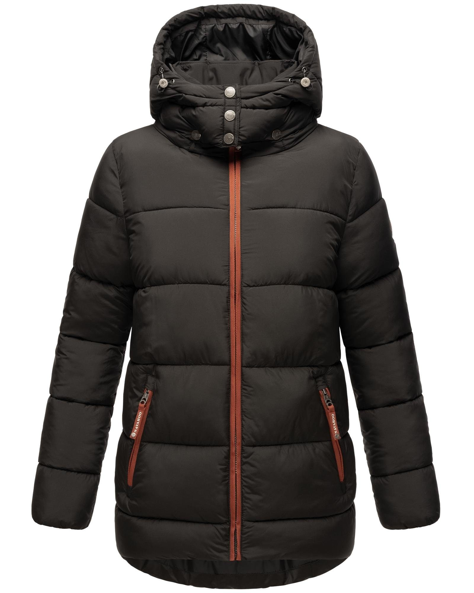 Navahoo Winterjacke Wattewölkchen Modische Damen Steppjacke mit kontrastfarbenen Details schwarz