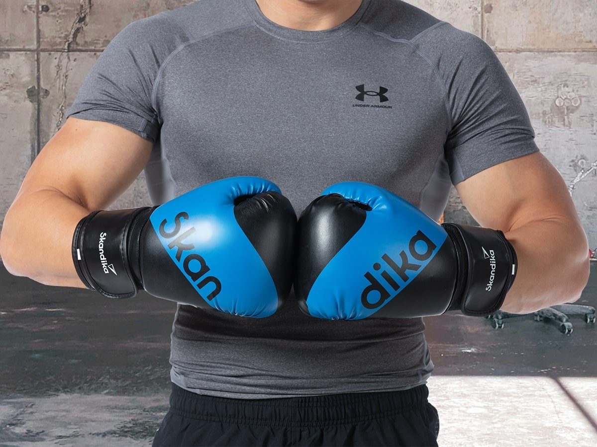 Skandika Boxhandschuhe Blau (mit Tasche), für Robuste Boxing und Frauen Männer Gloves