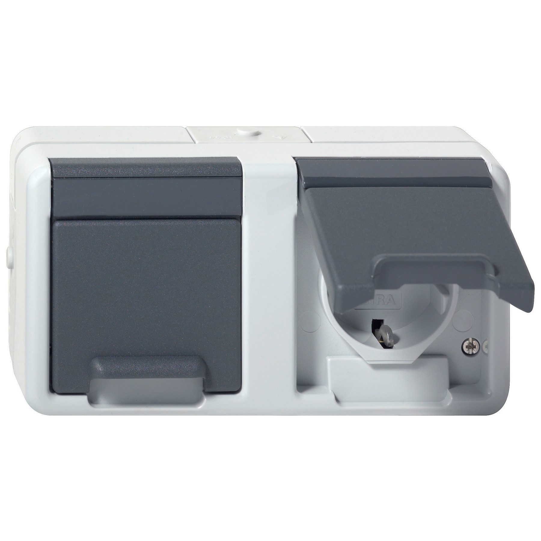 GIRA Aufputz-Einspeise-Steckdose GIRA Feuchtraum-Doppelsteckdose 478130, waagerecht