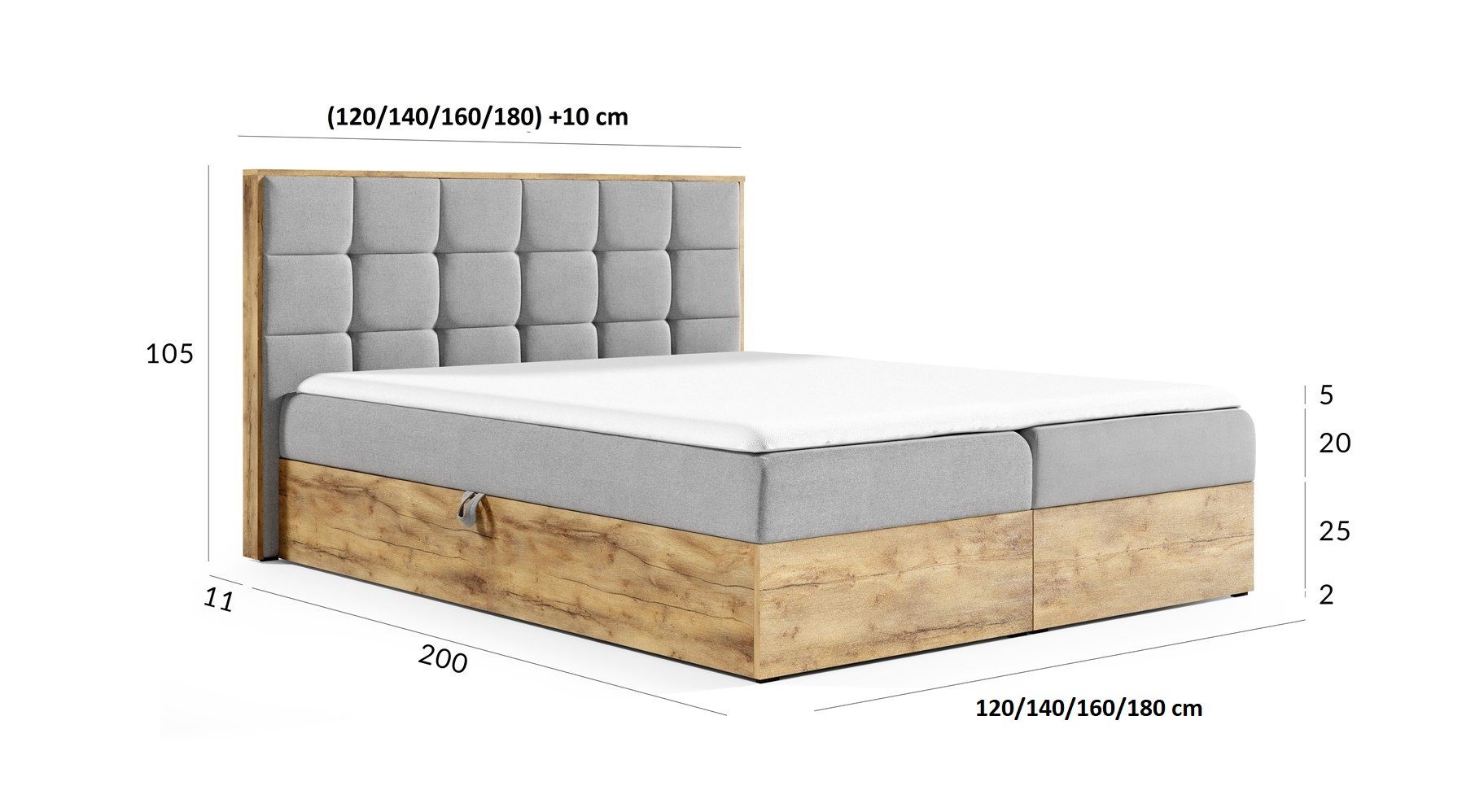 Fun Möbel Boxbett Schlafzimmerbett KALYPSO in Stoff Faro (auch in Überlänge erhältlich, inkl. Kaltschaumtopper und Bettkästen), Rahmen des Bettes in Artisan Eichen-Optik