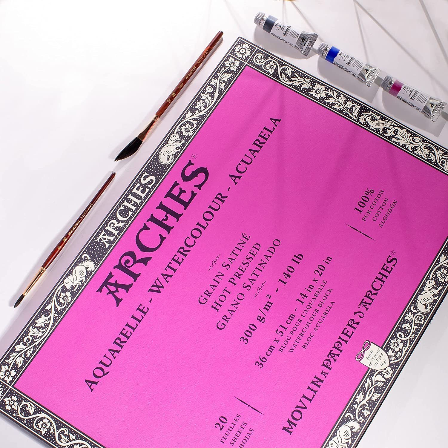 Arches Aquarellblock Aquarelle Watercolour Block Hot Pressed 36x51cm 300 g/m², satiniert