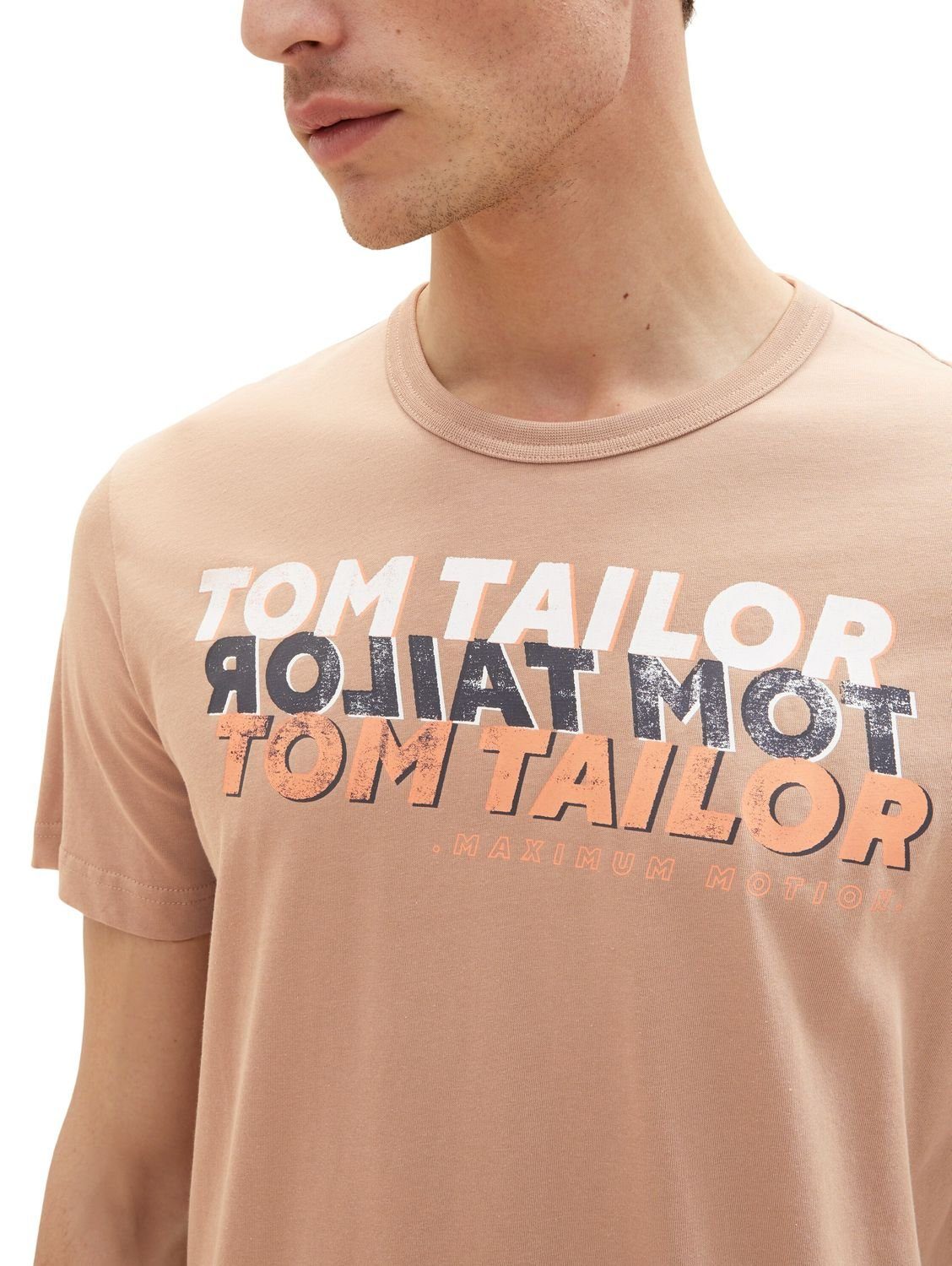 TOM TAILOR T-Shirt Fawn aus 24048 Desert (1-tlg) Baumwolle WORDING LOGO