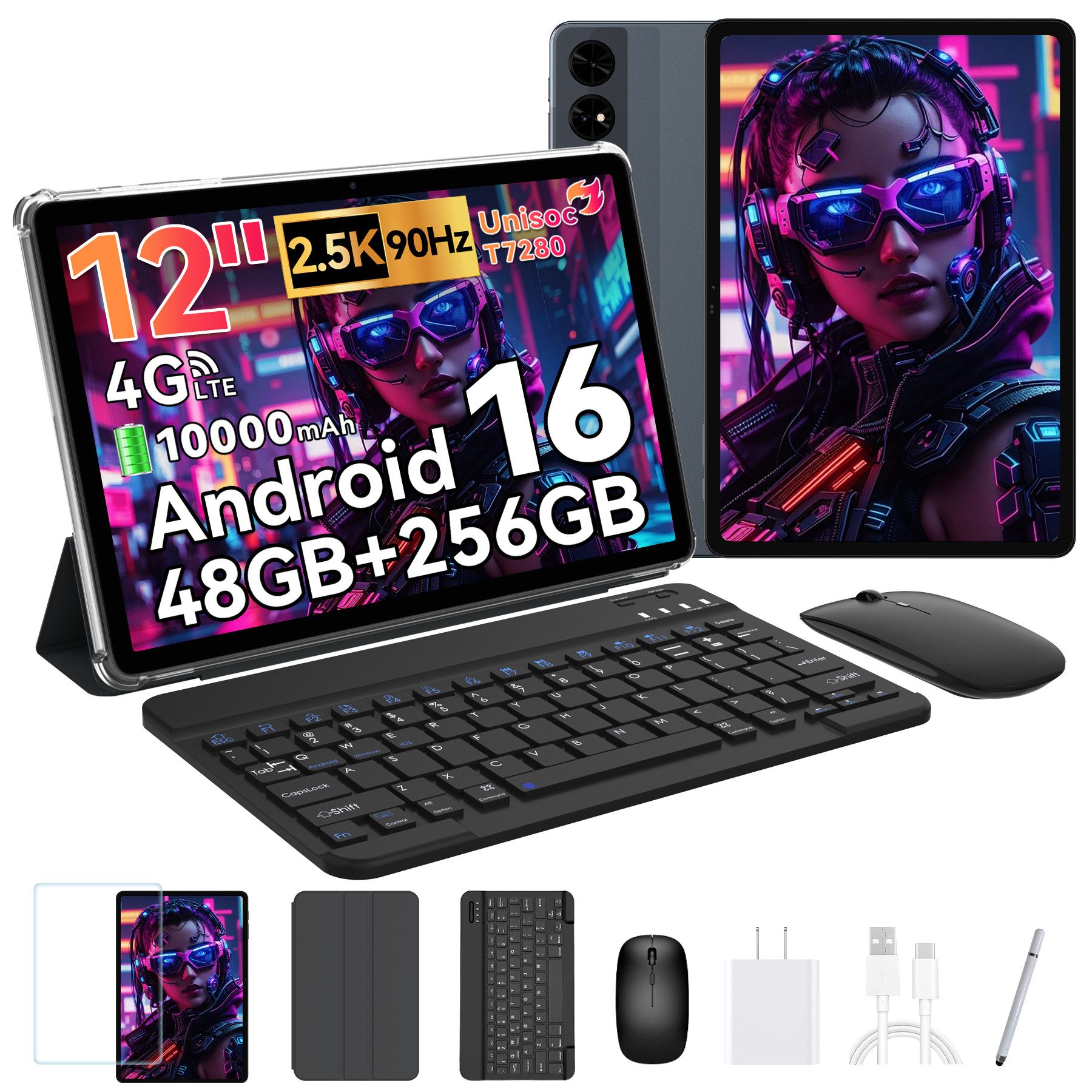 BESTTAB T60 12,2" Android 16 5GWIFI 4G LTE Tastatur/Maus/Hülle Tablet Tablet (12.2", 256 GB, Andriod 16, Android 16,4G LTE,10000 mAh,KI-Unterstützung, mit Zubehör)