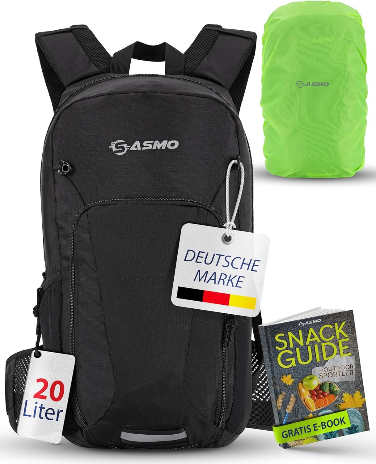Sasmo Fahrradrucksack 20l mit Thermofach & Helmnetz, MTB Rucksack (Fahrrad Rucksack - inkl. Regenschutz & Handytasche), Trinkrucksack Fahrradrucksack Herren & Damen