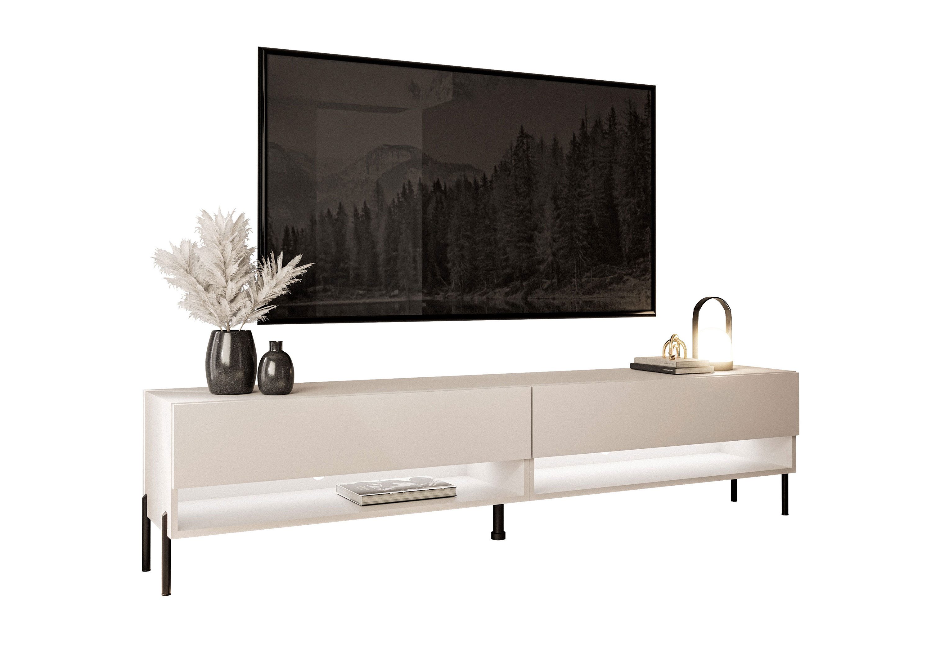 Lookway Lowboard CALANTE 180 cm RTV Schrank auf Beinen und LED-Beleuchtung günstig online kaufen