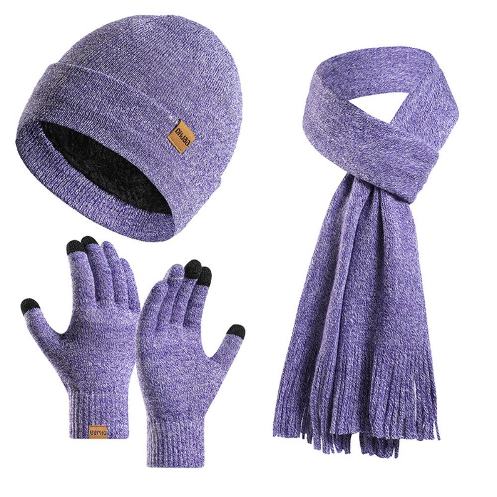 Blusmart Mütze & Schal Wintermütze-Schal-Handschuh-Set (Damen Herren, Gestrickte Touchscreen-Handschuhe) Beanie-Skimütze im 3er-Set