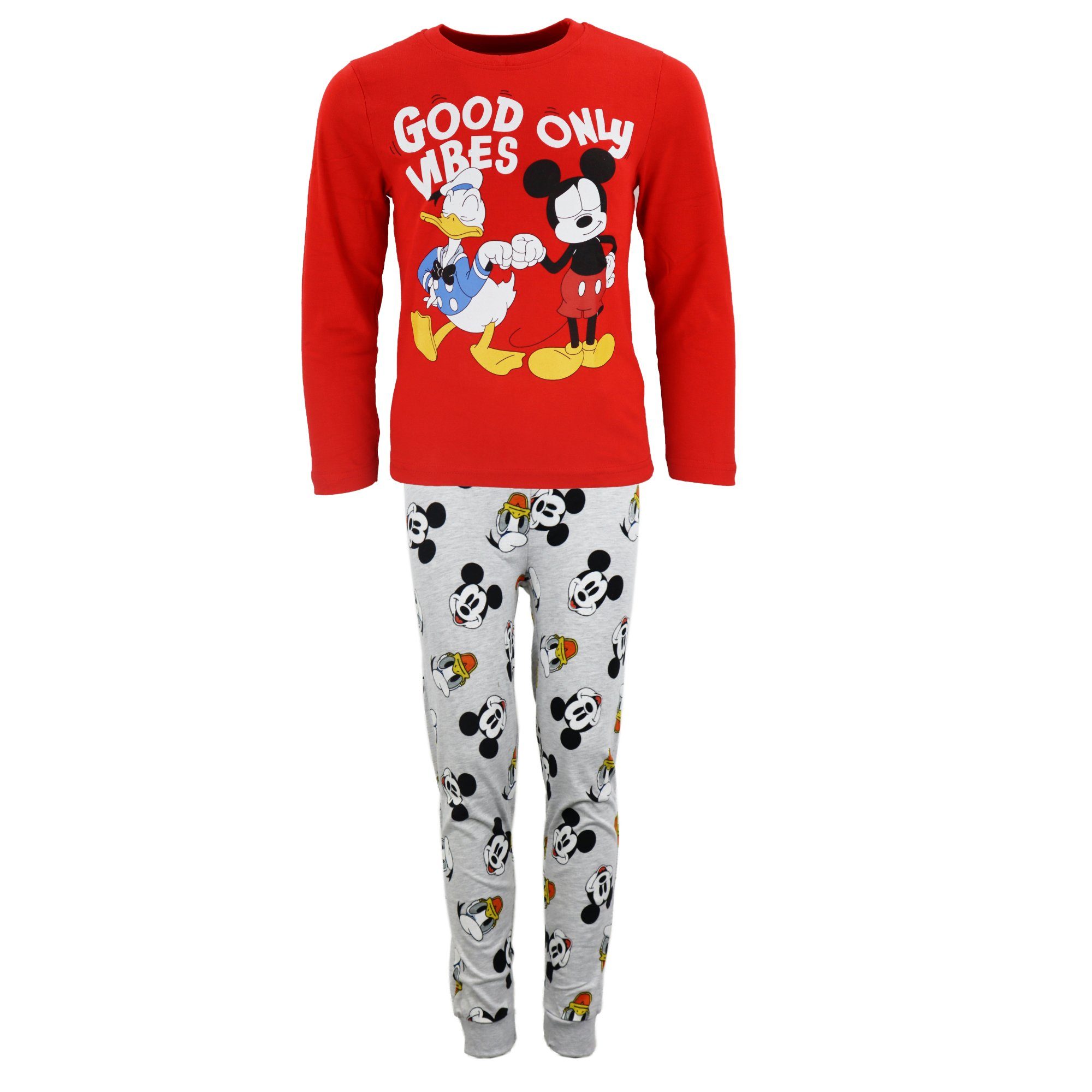 Disney Schlafanzug Disney Mickey Maus Donald Duck Kinder langarm Pyjama Gr. 98 bis 128 Rot