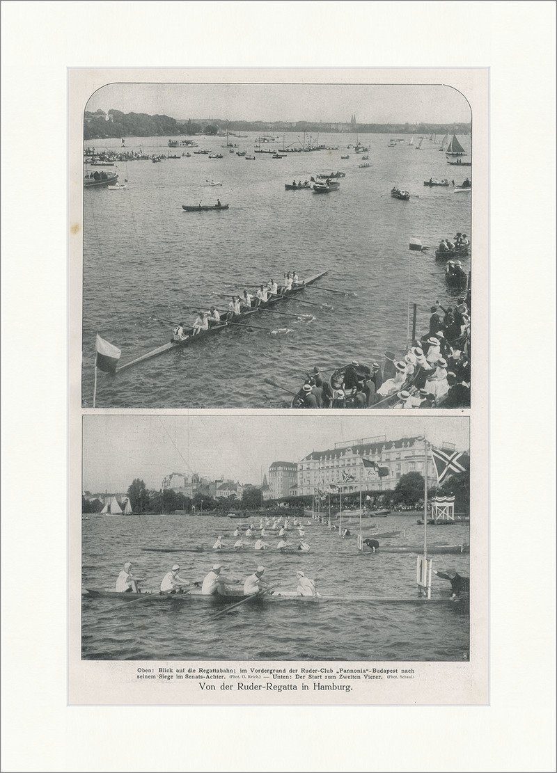 BillerAntik Kunstdruck Ruder Regatta Hamburg Sieg Senats Achter Vierer Regattabahn Faksimile, (1 St)