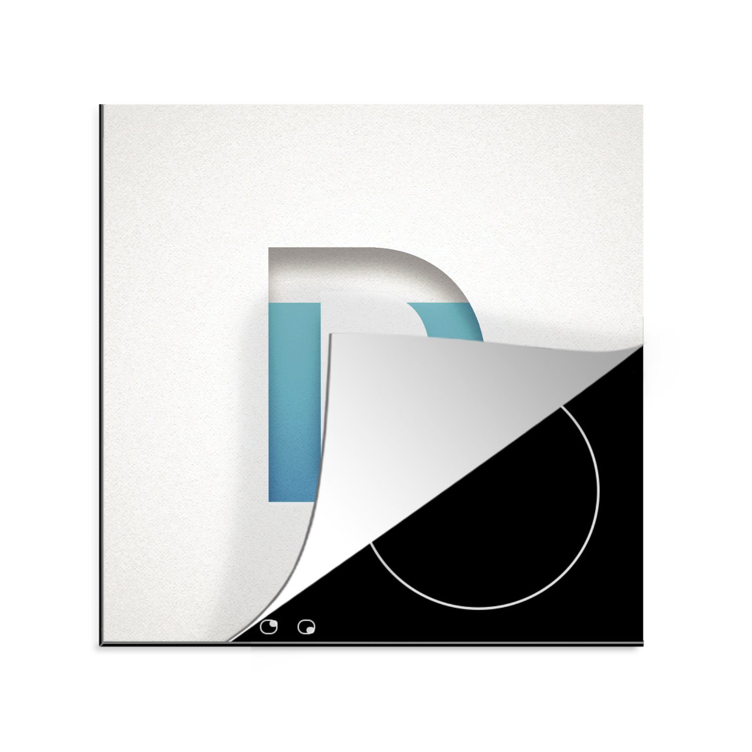 MuchoWow Herdblende-/Abdeckplatte Eine Illustration des Buchstabens D in Blau und Weiß, Vinyl, (1 tlg), 78x78 cm, Ceranfeldabdeckung, Arbeitsplatte für küche