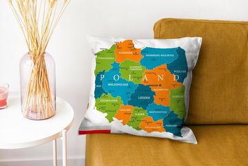 MuchoWow Dekokissen Karte von Polen in leuchtenden Farben, Zierkissen mit Füllung für Wohzimmer, Schlafzimmer, Deko, Sofakissen