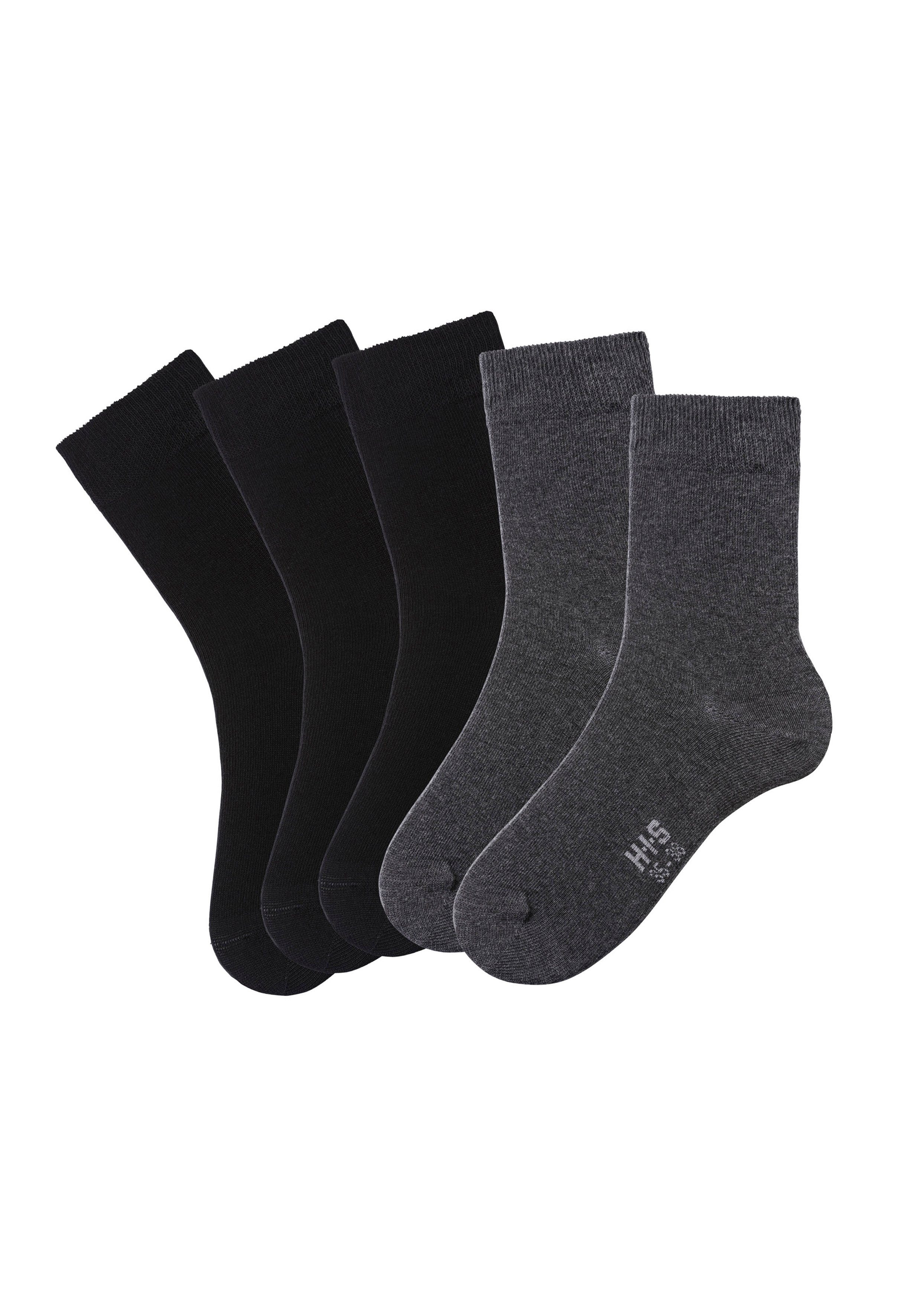 H.I.S Basicsocken Damen Herren Uni Socken, Alltagssocken (Packung, 5-Paar, Crew Socken Gr. 35-38 bis 43-46) mit besonders weichem Bündchen